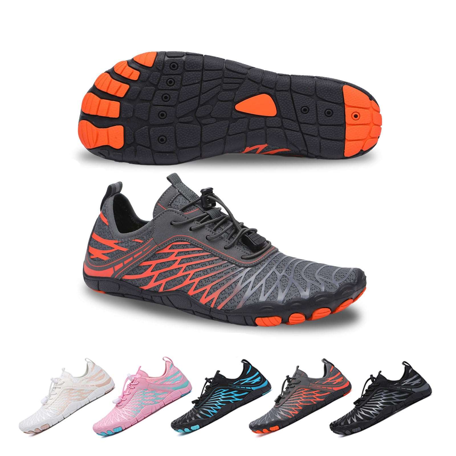 Barefoot shoes with wide toe box, non-slip sole, waterproof and orthopedic support for hiking and water activities