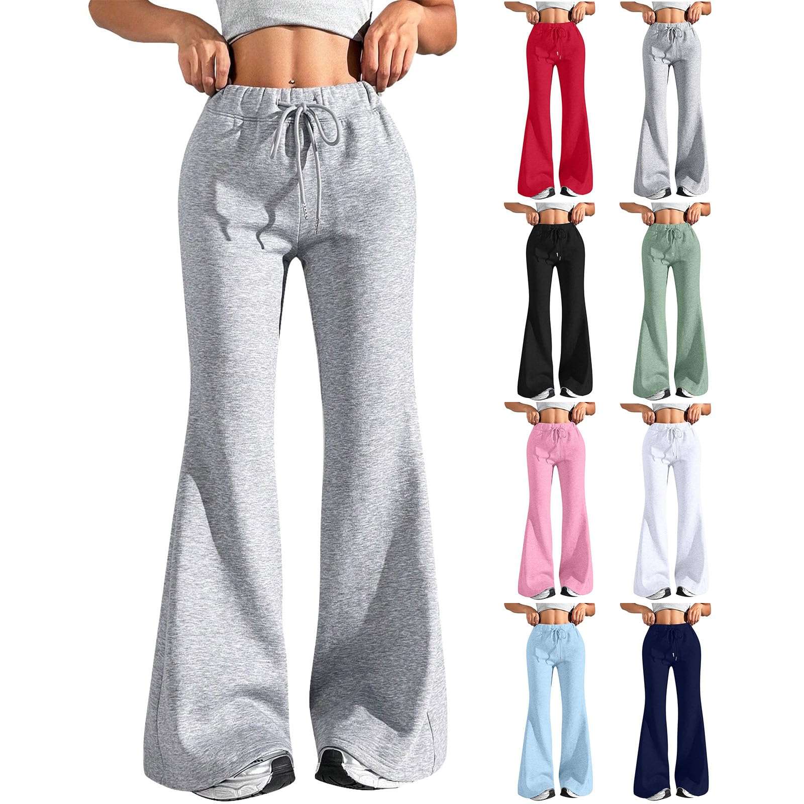 Women wearing comfy wide leg fleece joggers relaxing outdoors