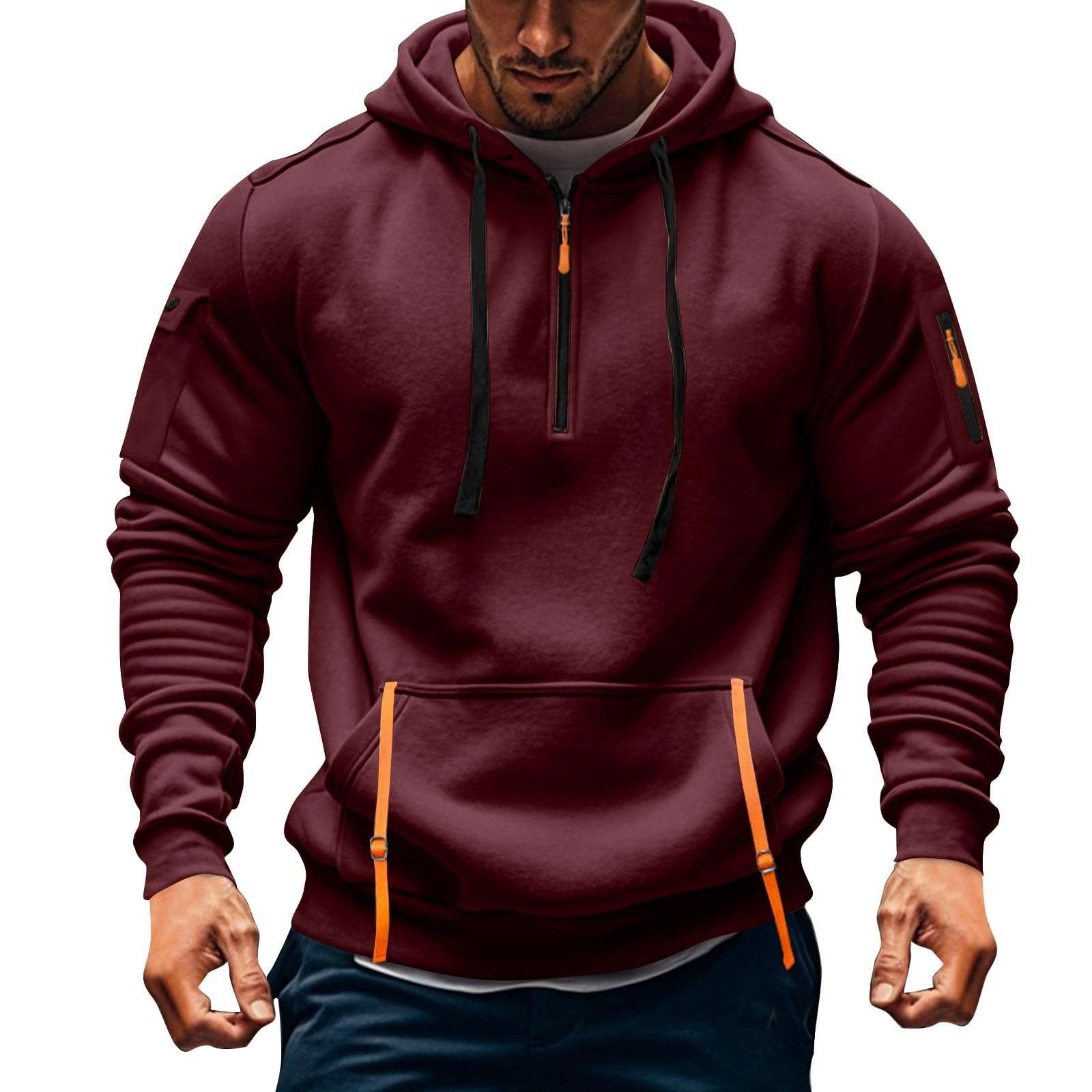 Men's tactical fleece pullover hoodie designed for warmth and durability in outdoor activities