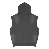 Unisex sleeveless hoodie with vintage wash sun fade and oversized metal eyelets in charcoal color
