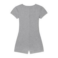 Woman wearing a fitted Y2K-inspired women’s ribbed tie-waist cape romper with scoop neckline and short sleeves