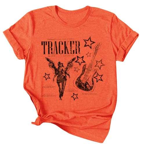 Woman wearing a Womens Retro Rock Tee with vintage graphics and casual style