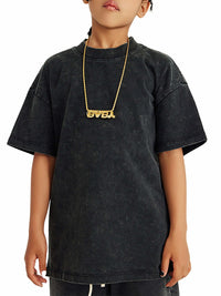 Kids wearing snow washed cotton t-shirts in casual streetwear style