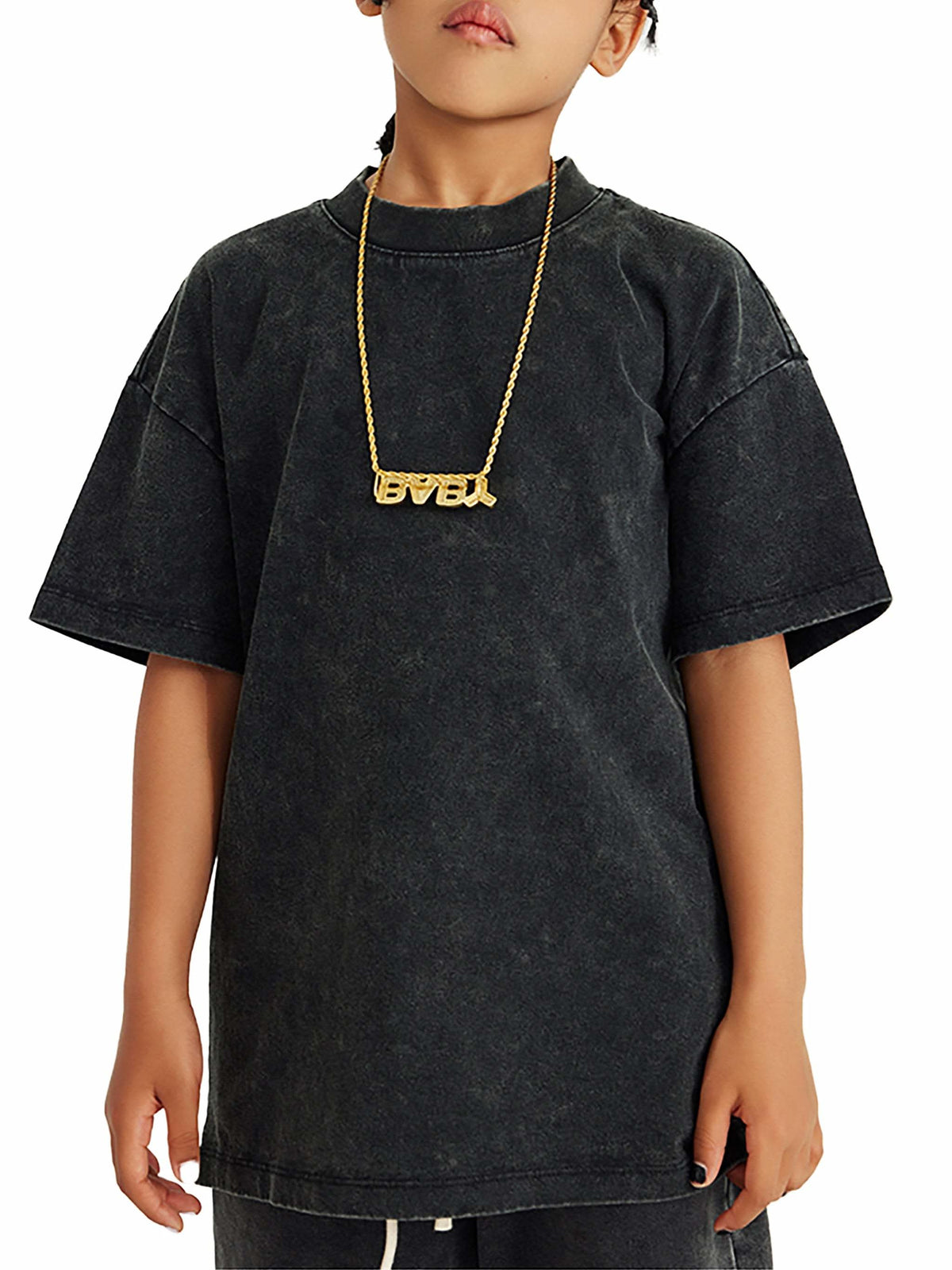 Kids wearing snow washed cotton t-shirts in casual streetwear style