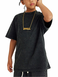 Snow Washed Kids' T-Shirt 100% cotton vintage wash youth tee with loose fit and round neck