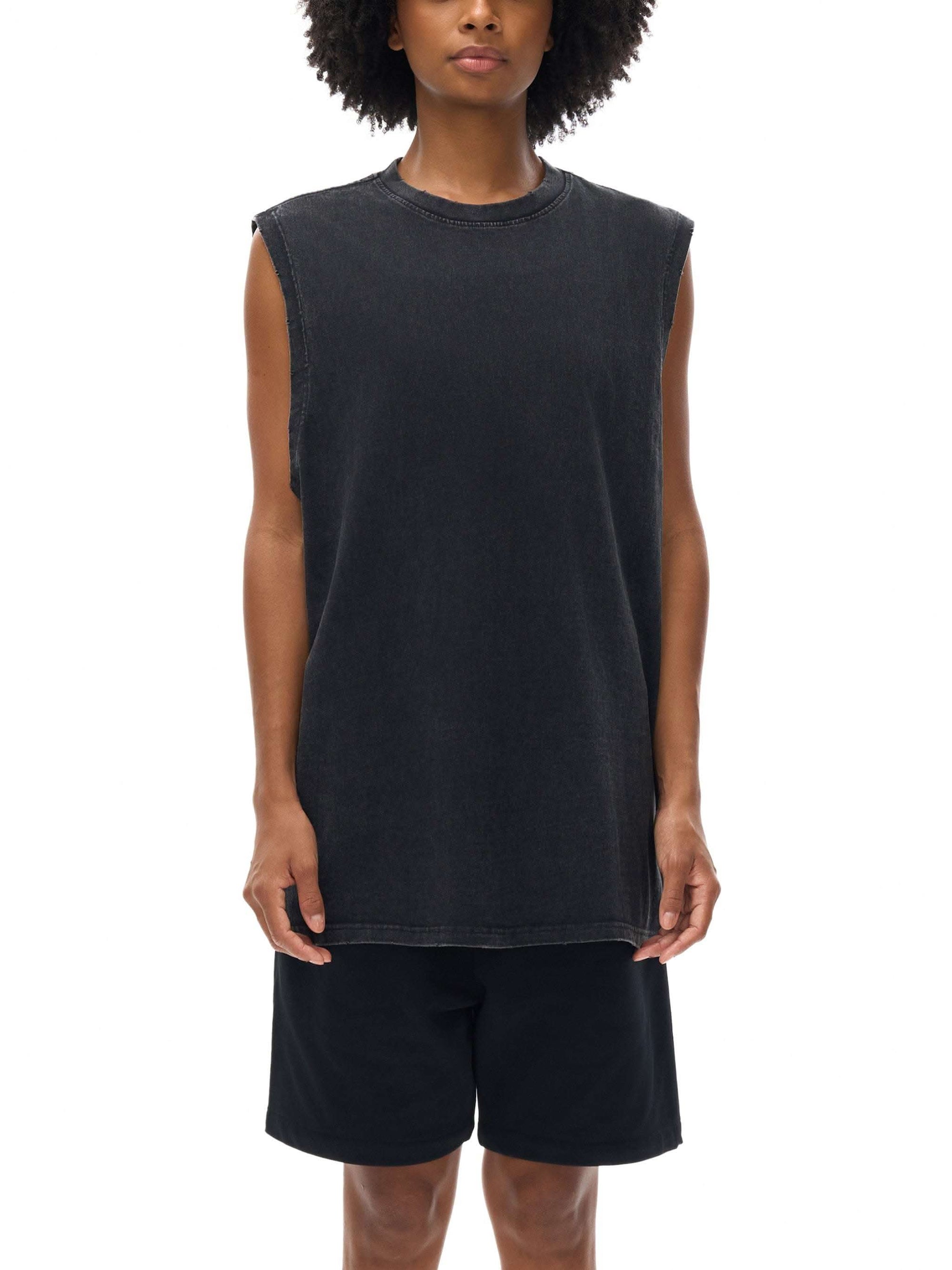 Snow Washed Frayed Hem Tank Top – Unisex Cotton Sleeveless Shirt