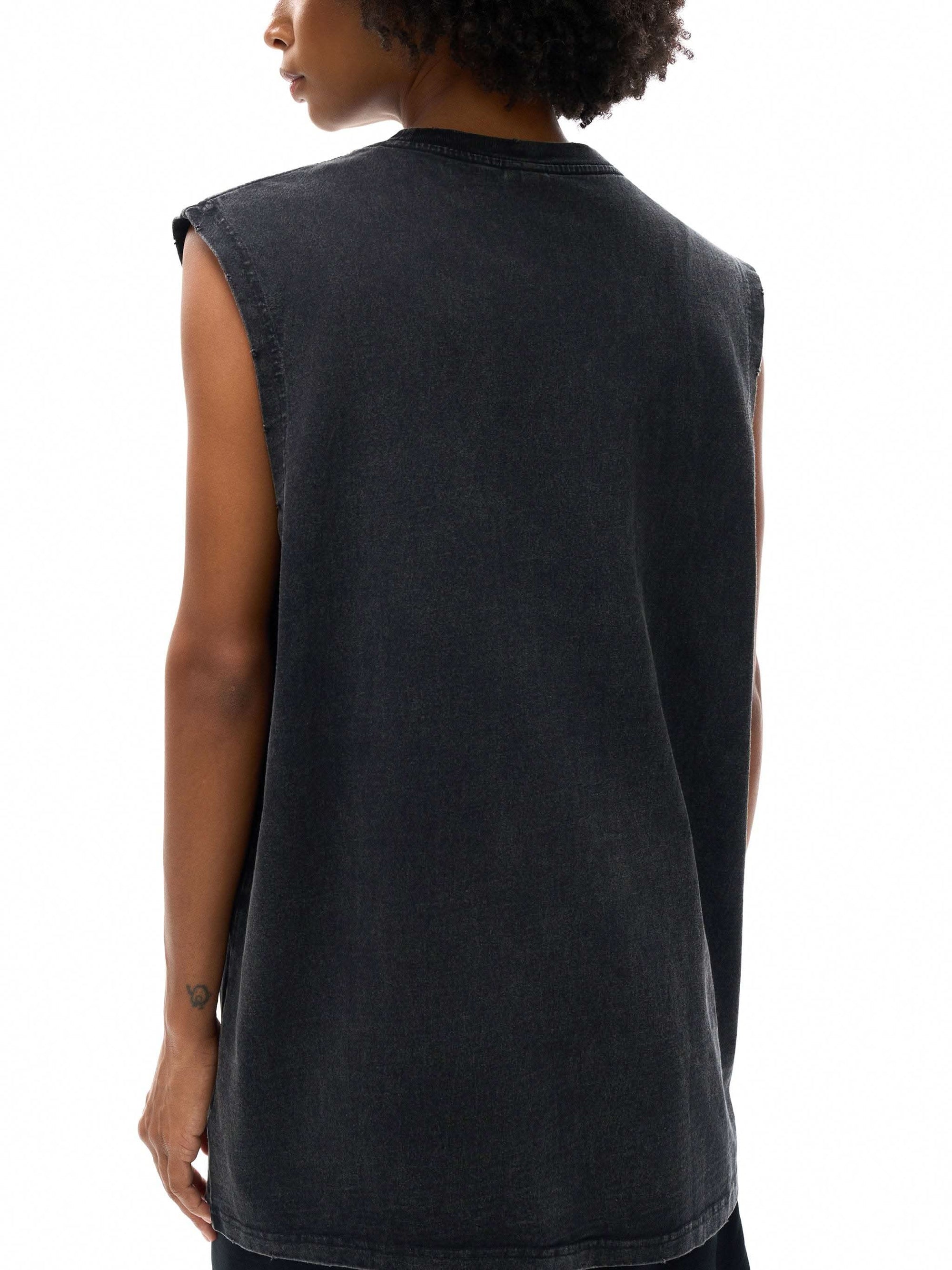 Snow Washed Frayed Hem Tank Top – Unisex Cotton Sleeveless Shirt