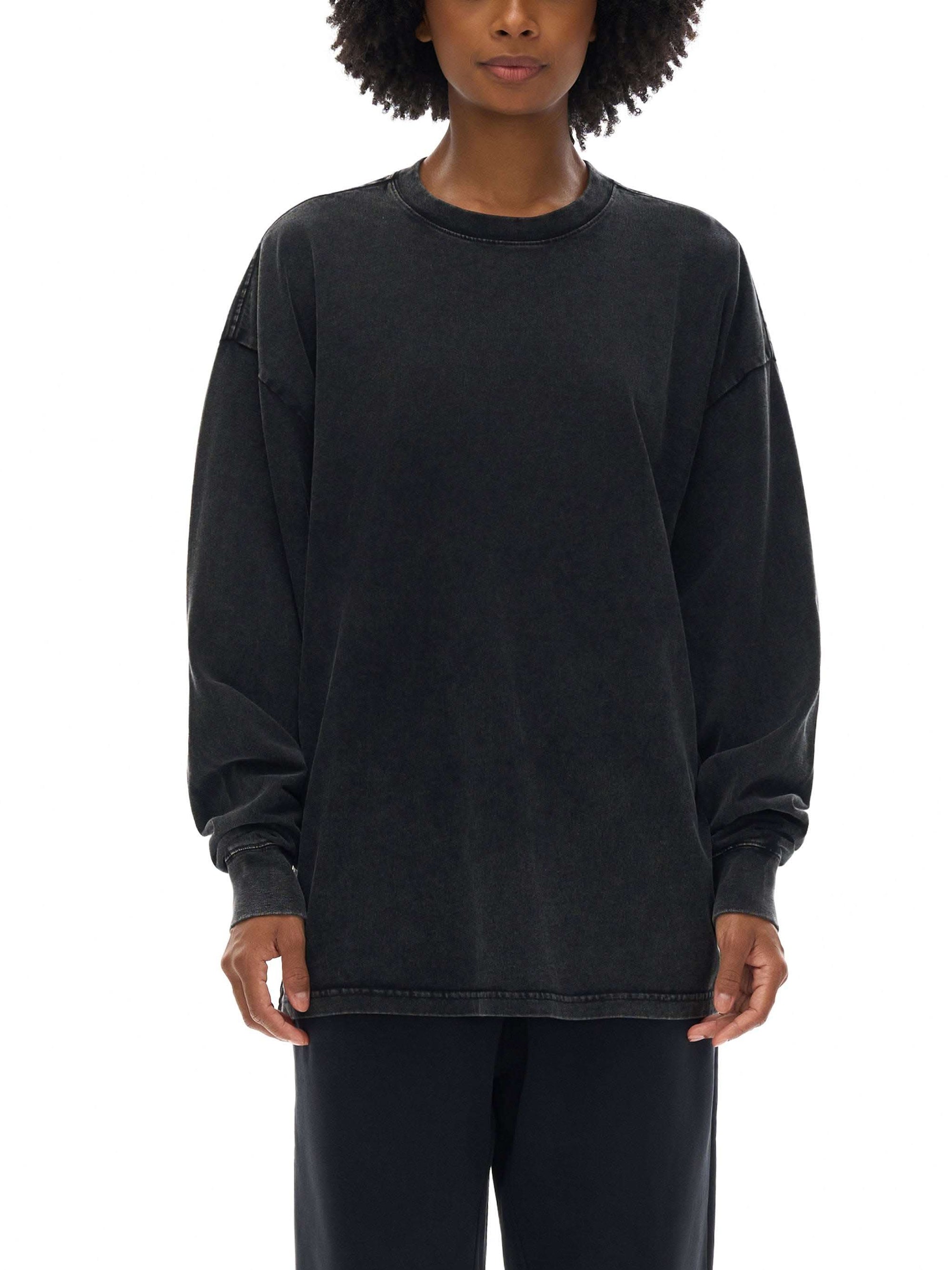 Unisex oversized acid wash long sleeve cotton t-shirt with drop shoulder and round neck