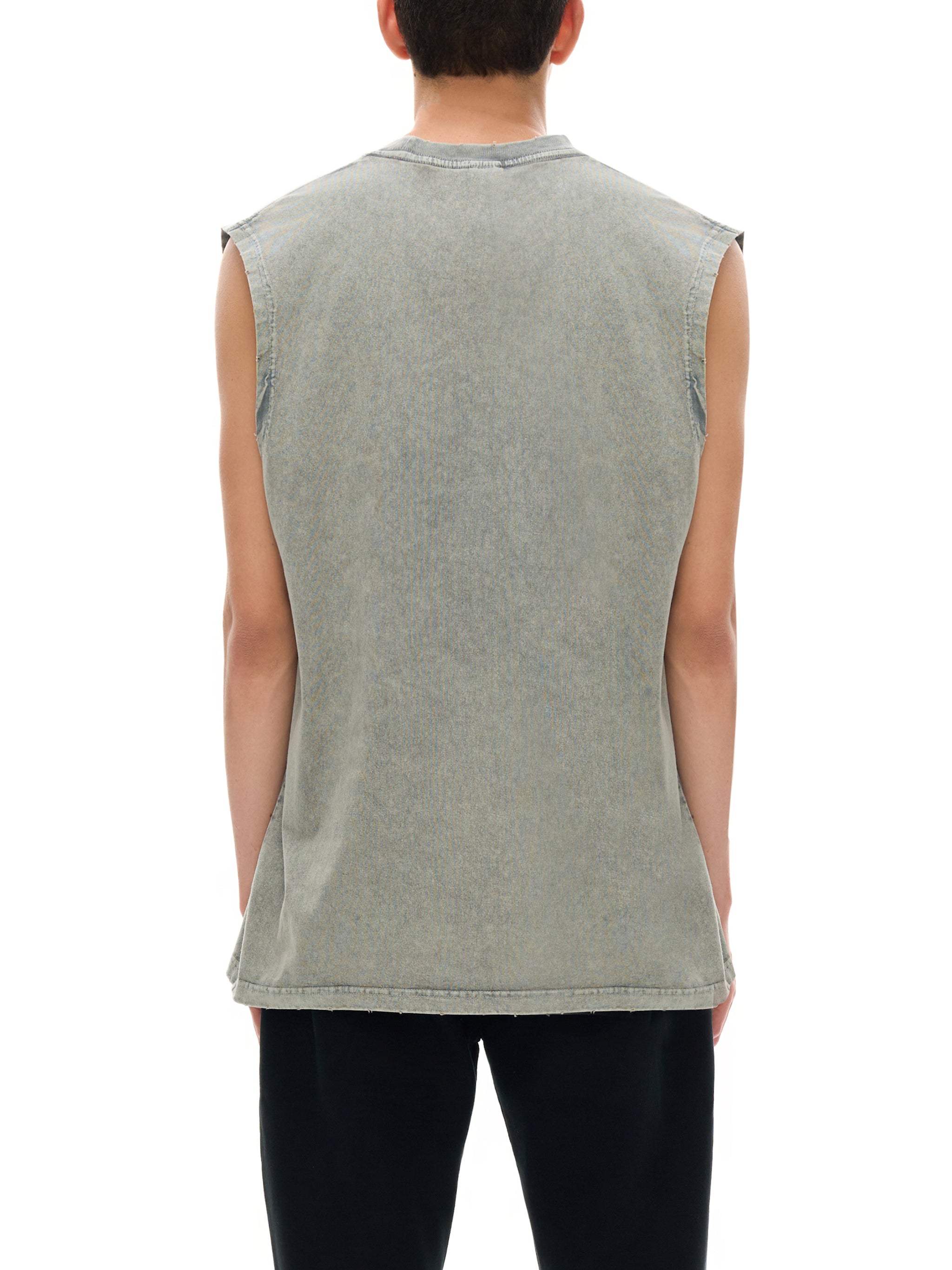 Snow Washed Frayed Hem Tank Top – Unisex Cotton Sleeveless Shirt