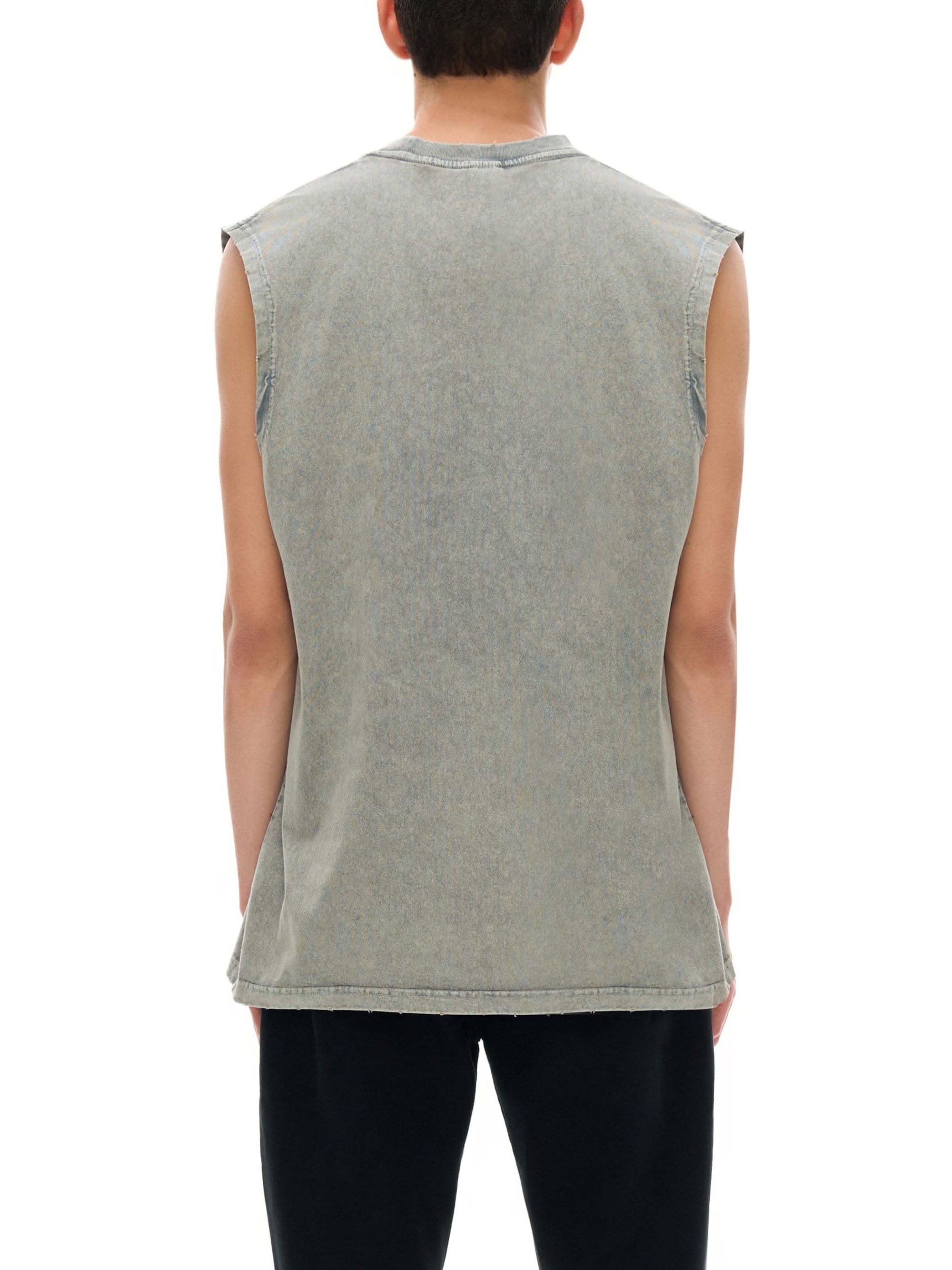 Snow Washed Frayed Hem Tank Top – Unisex Cotton Sleeveless Shirt