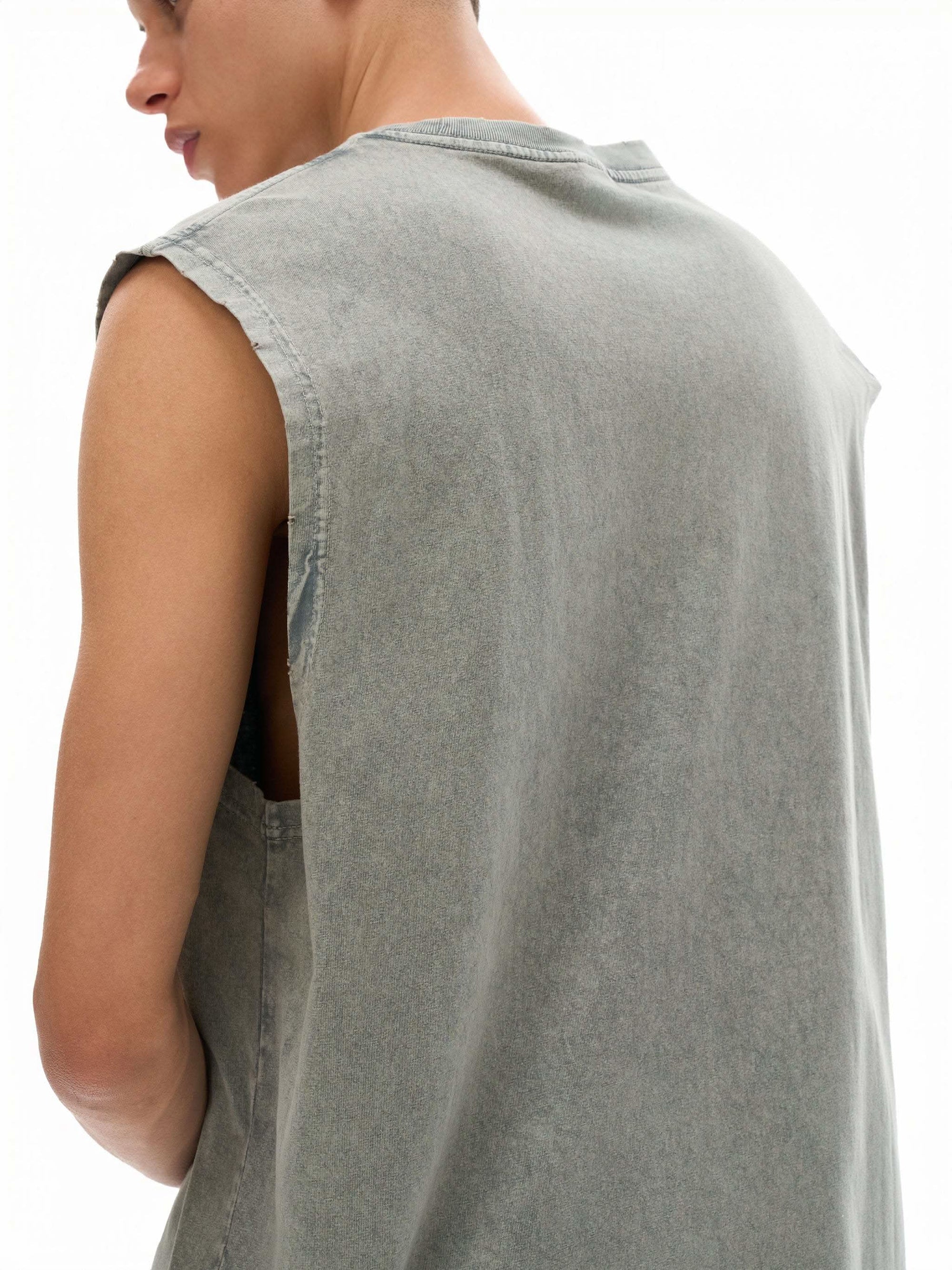 Snow Washed Frayed Hem Tank Top – Unisex Cotton Sleeveless Shirt