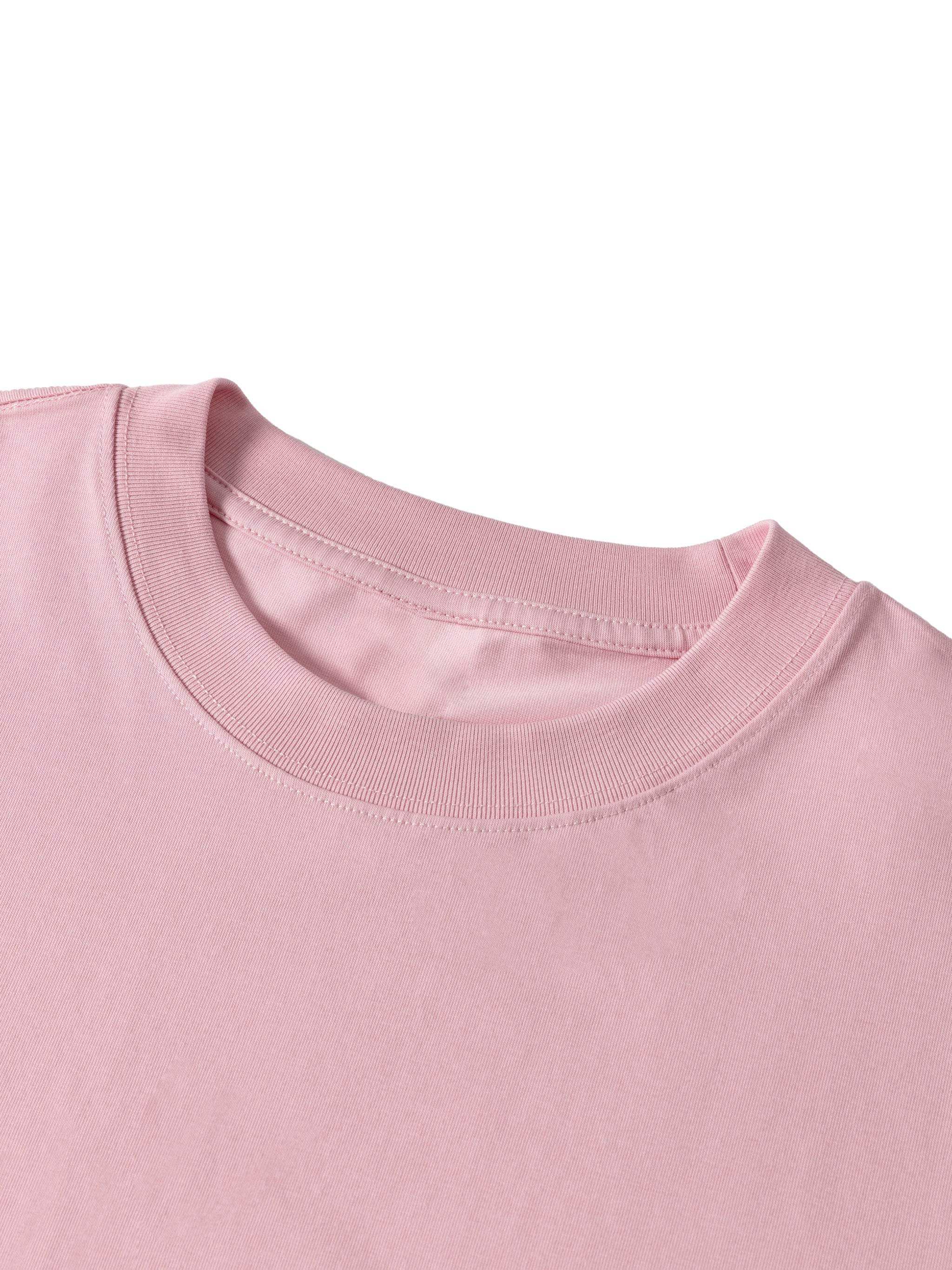 Close-up of a pink t-shirt collar on a white background