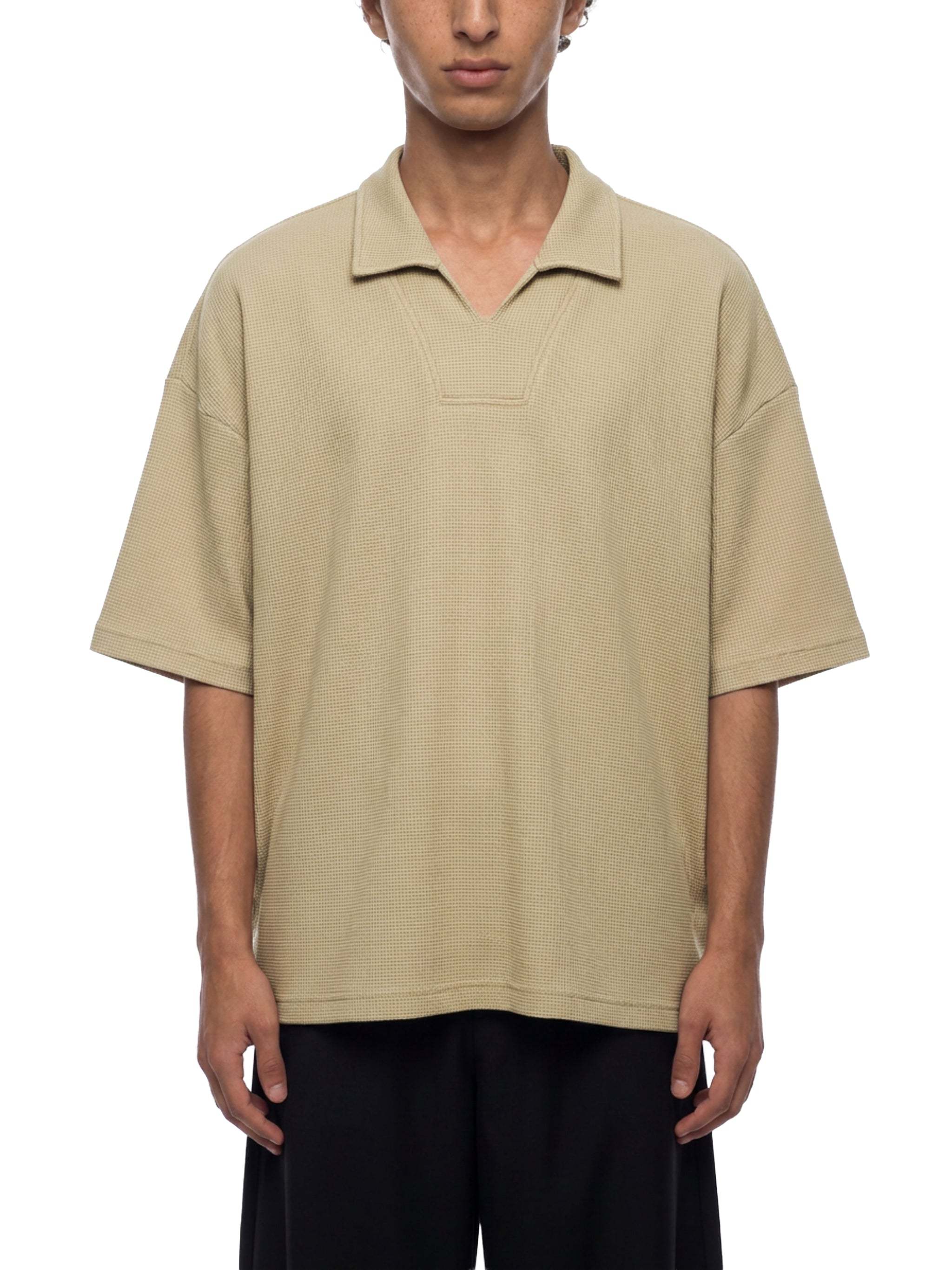 Unisex Waffle Boxy Polo Shirt | Oversized Vintage Streetwear Cotton Blend Tee