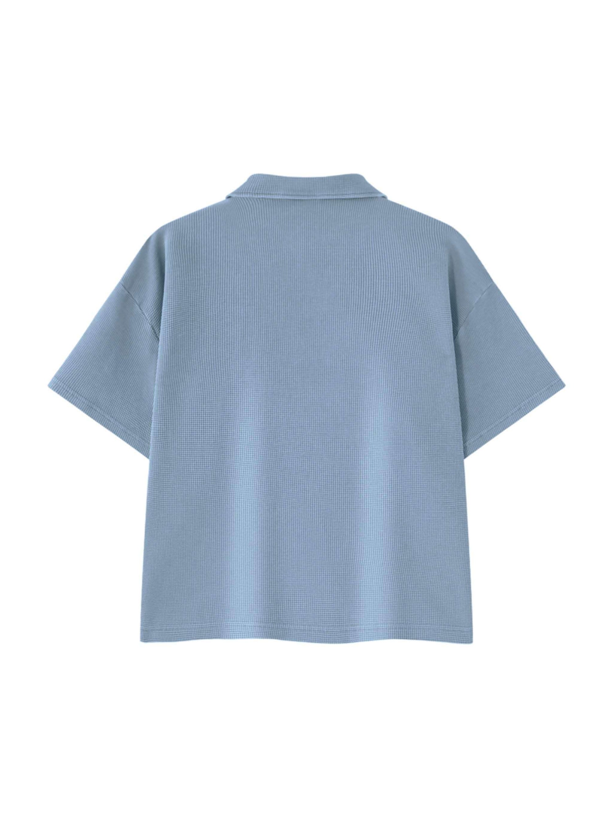 Unisex Waffle Boxy Polo Shirt | Oversized Vintage Streetwear Cotton Blend Tee