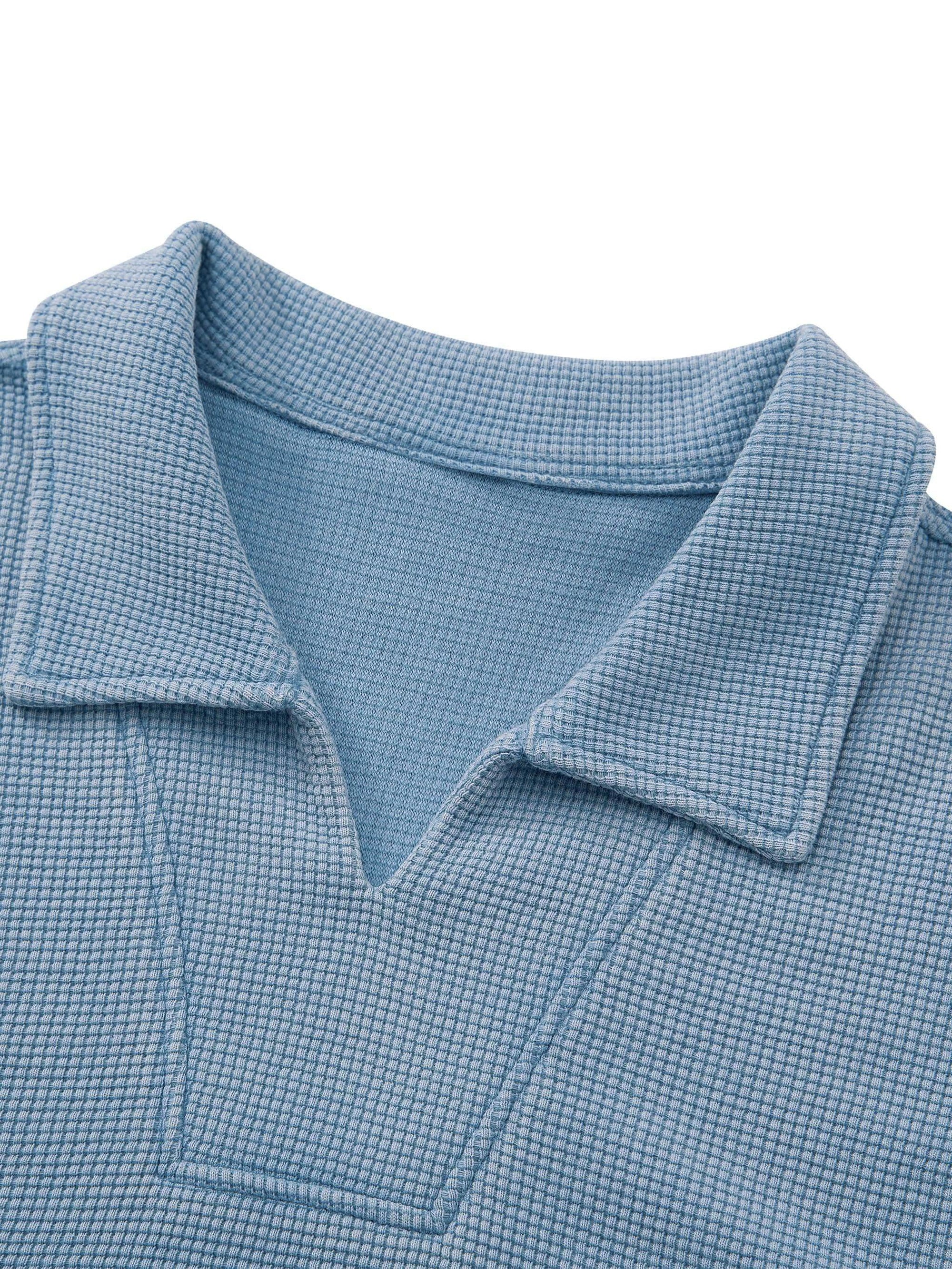 Unisex Waffle Boxy Polo Shirt | Oversized Vintage Streetwear Cotton Blend Tee