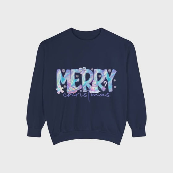 Ultra-Soft Iridescent Merry Christmas Sweatshirt – Cozy Glow Comfort for the Holidays