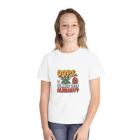 Youth wearing Back to School Fun T-Shirt with "Oops. Is Summer Over Already?" graphic