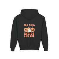Hooded sweatshirt with Boo-tiful Inside and Out Halloween design, comfortable and festive apparel