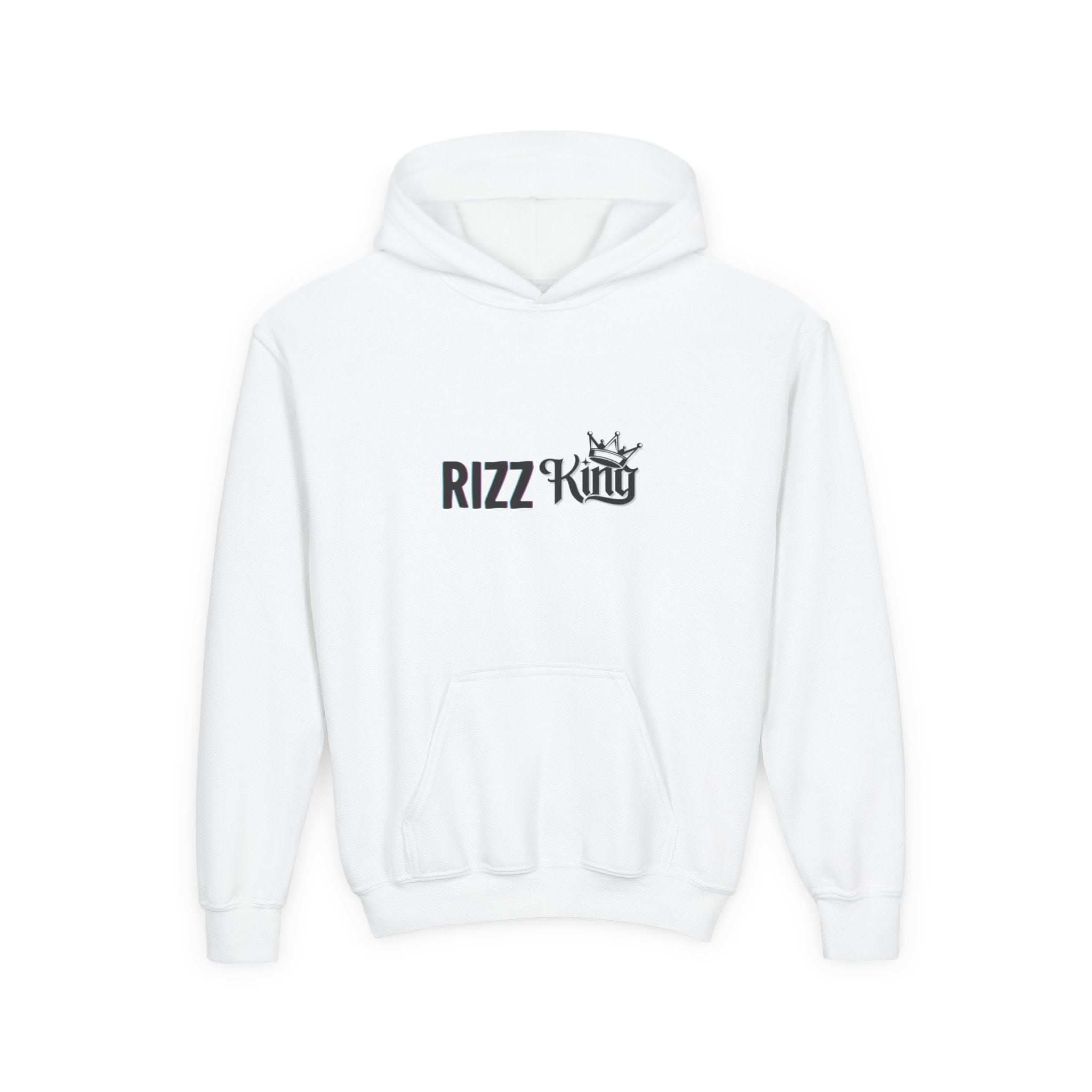 Rizz King Heavy Blend Hoodie in charcoal gray with adjustable drawstrings and kangaroo pocket.