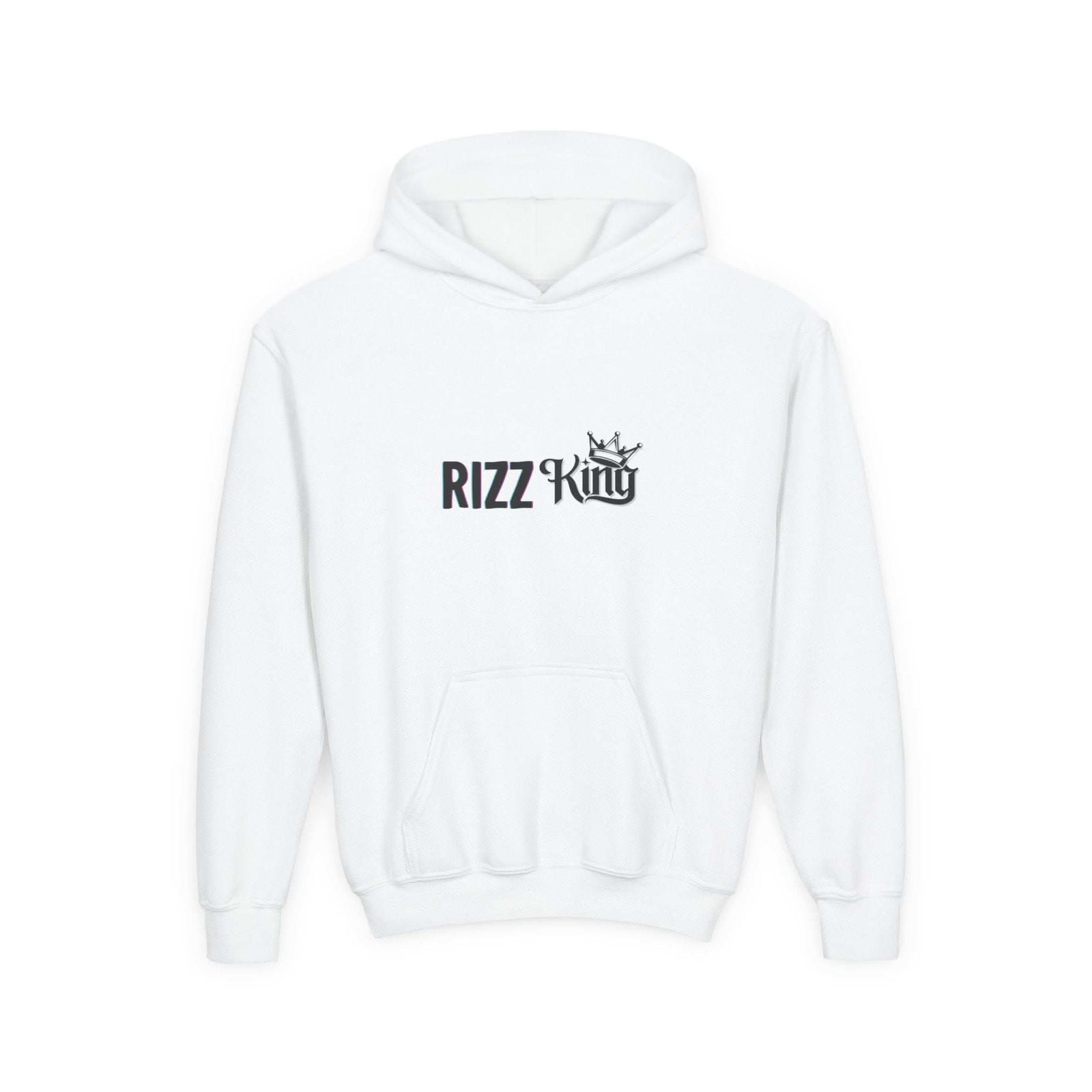 Rizz King Heavy Blend Hoodie in charcoal gray with adjustable drawstrings and kangaroo pocket.