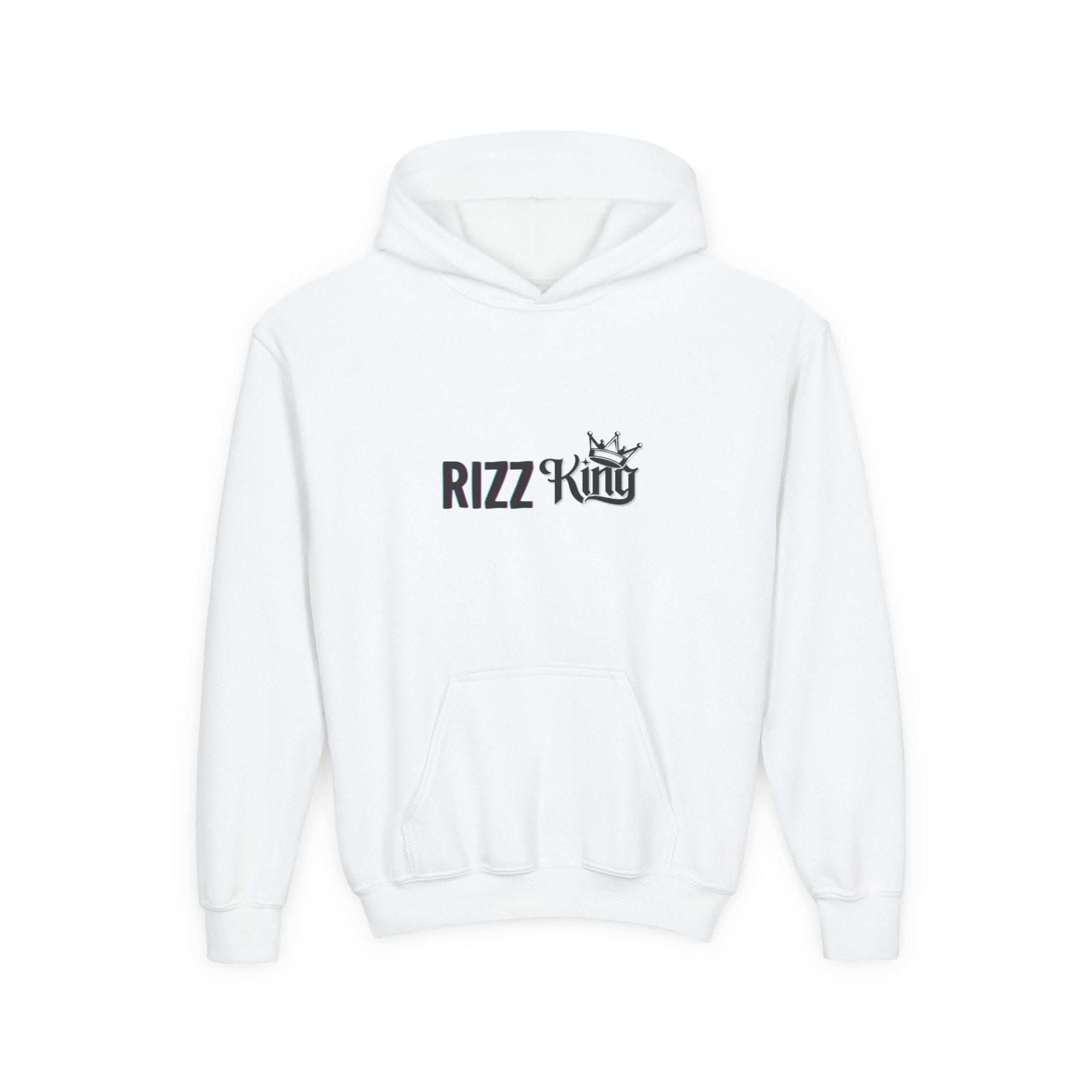 Rizz King Heavy Blend Hoodie in charcoal gray with adjustable drawstrings and kangaroo pocket.