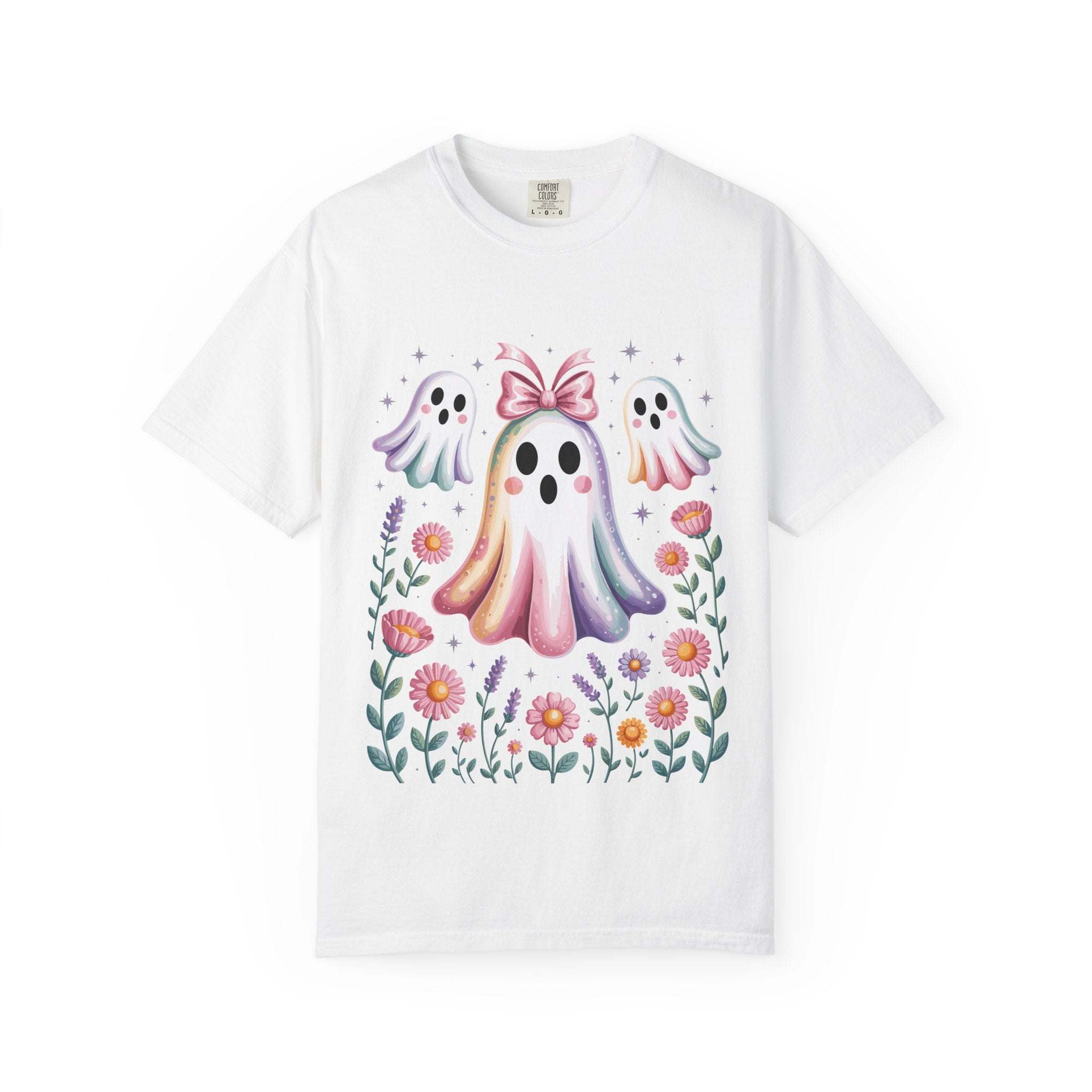 Iridescent Floral Ghost Halloween T-shirt - TeninoVentures