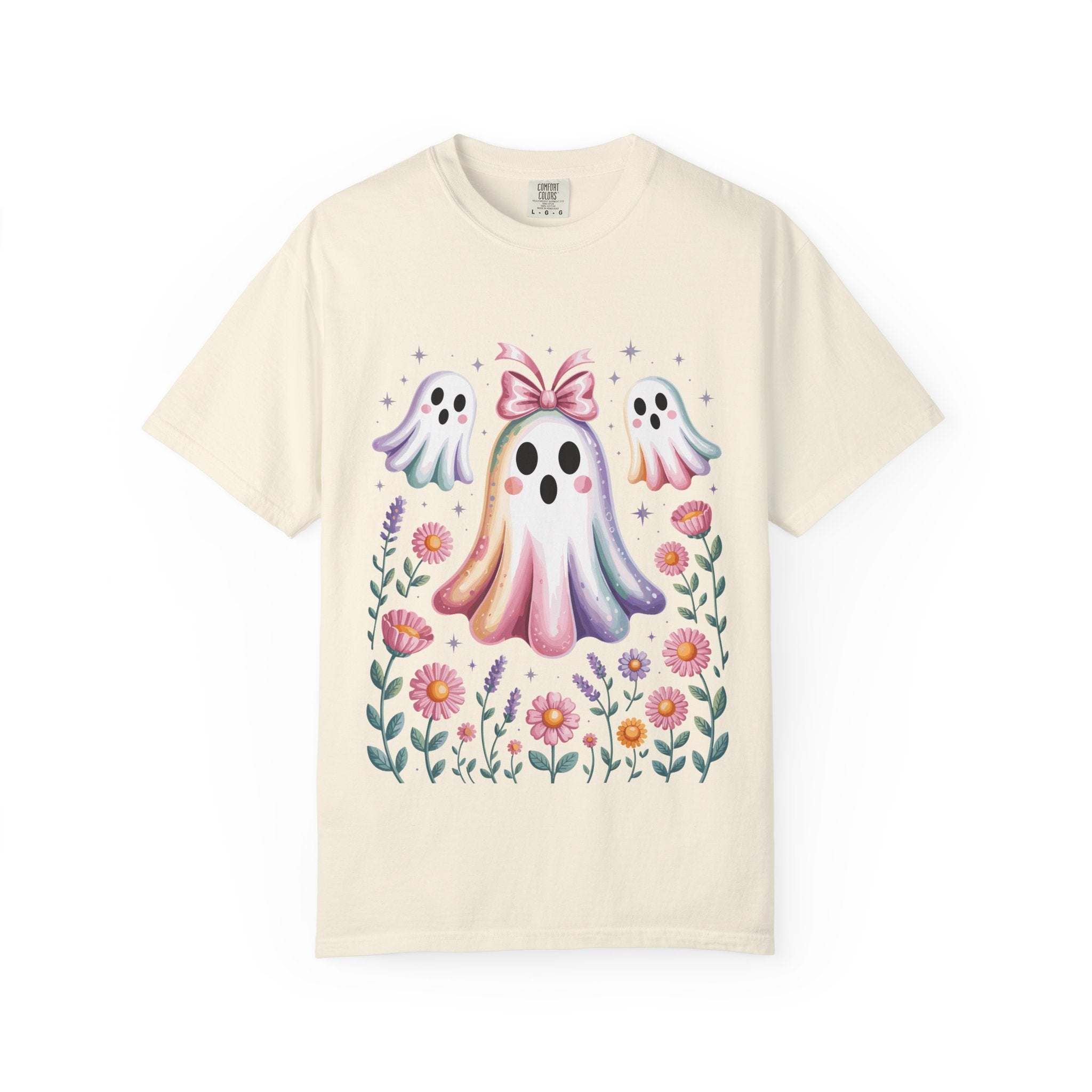 Iridescent Floral Ghost Halloween T-shirt - TeninoVentures