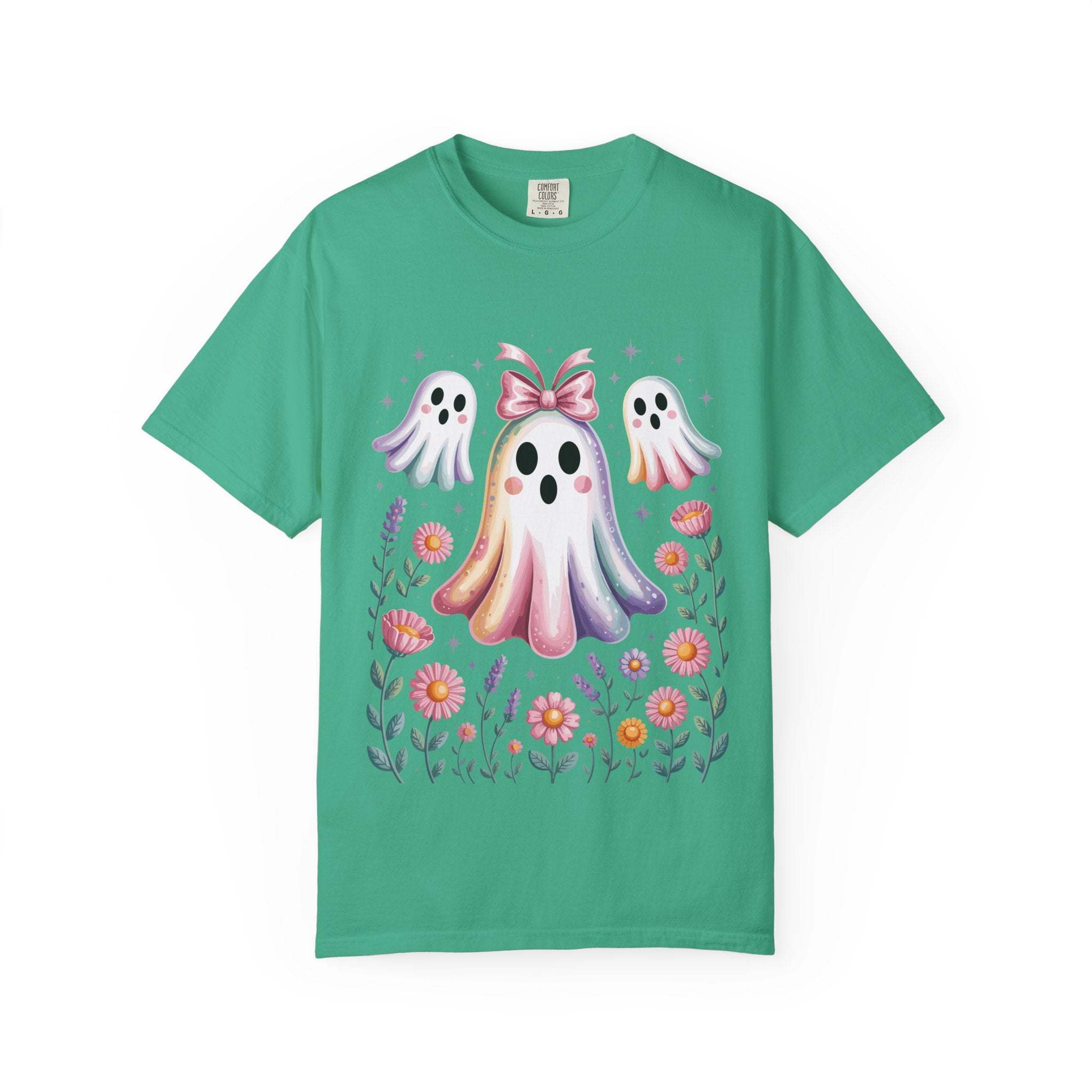 Iridescent Floral Ghost Halloween T-shirt - TeninoVentures