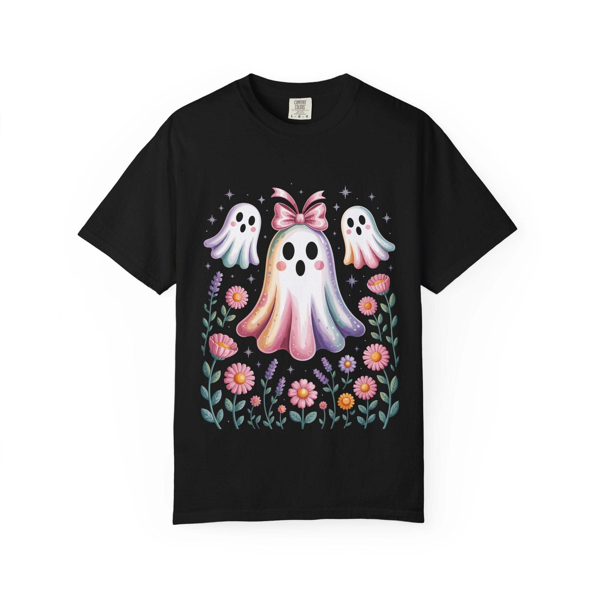 Iridescent Floral Ghost Halloween T-shirt - TeninoVentures