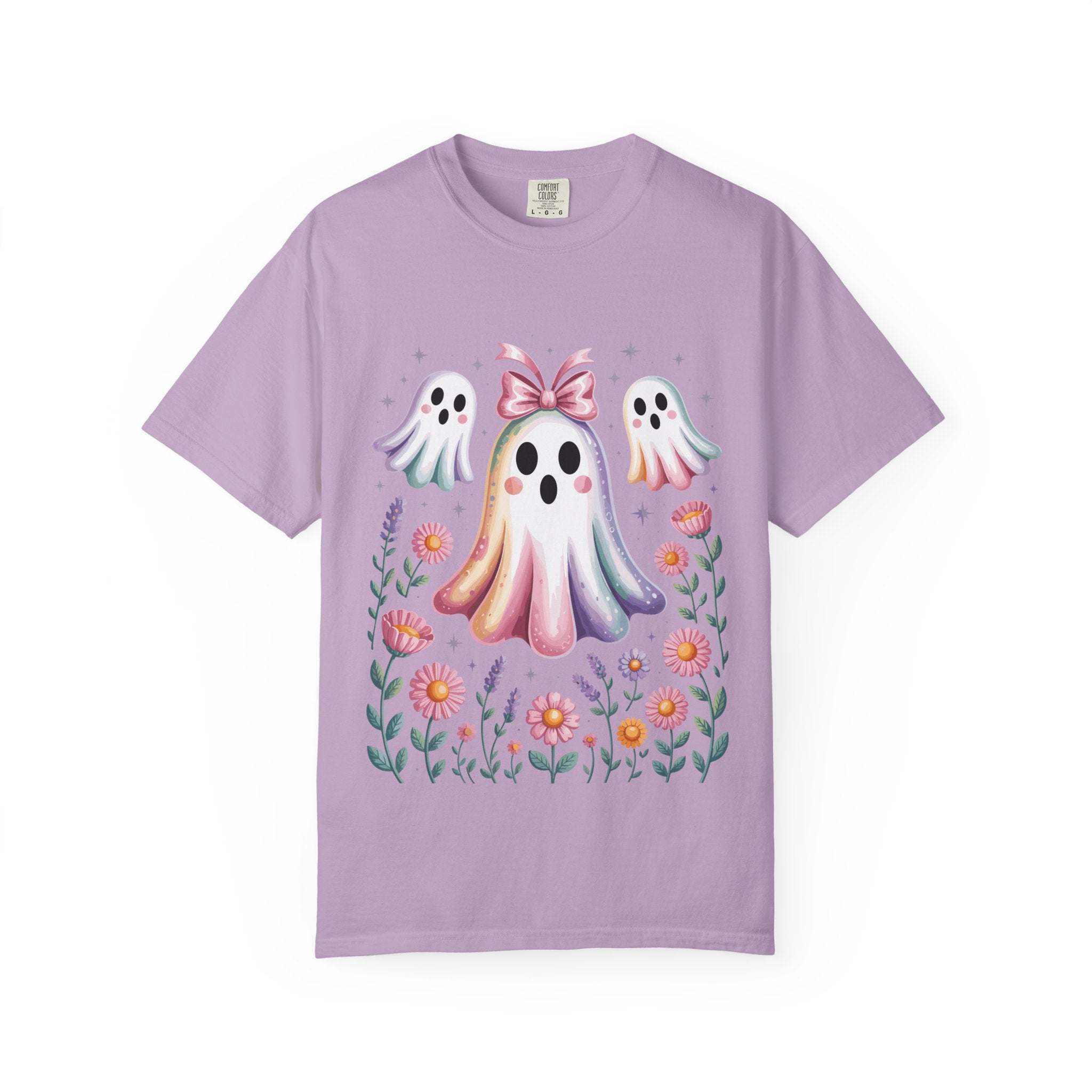 Iridescent Floral Ghost Halloween T-shirt - TeninoVentures