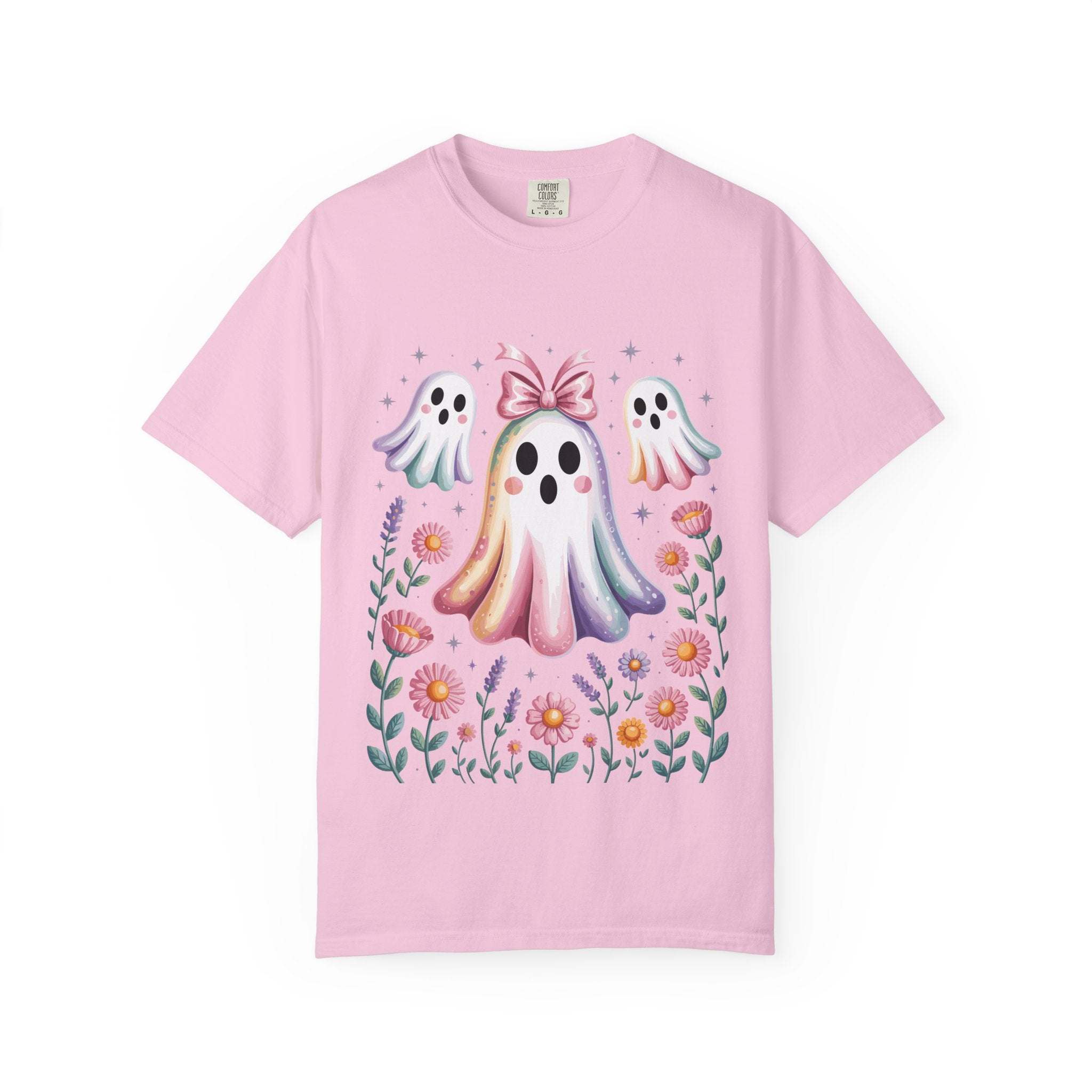 Iridescent Floral Ghost Halloween T-shirt - TeninoVentures