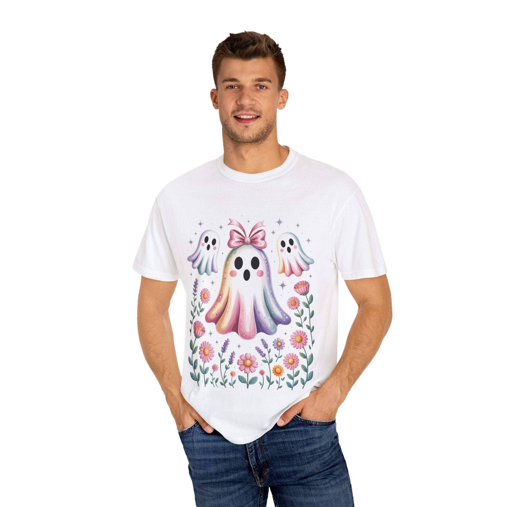Iridescent Floral Ghost Halloween T-shirt - TeninoVentures