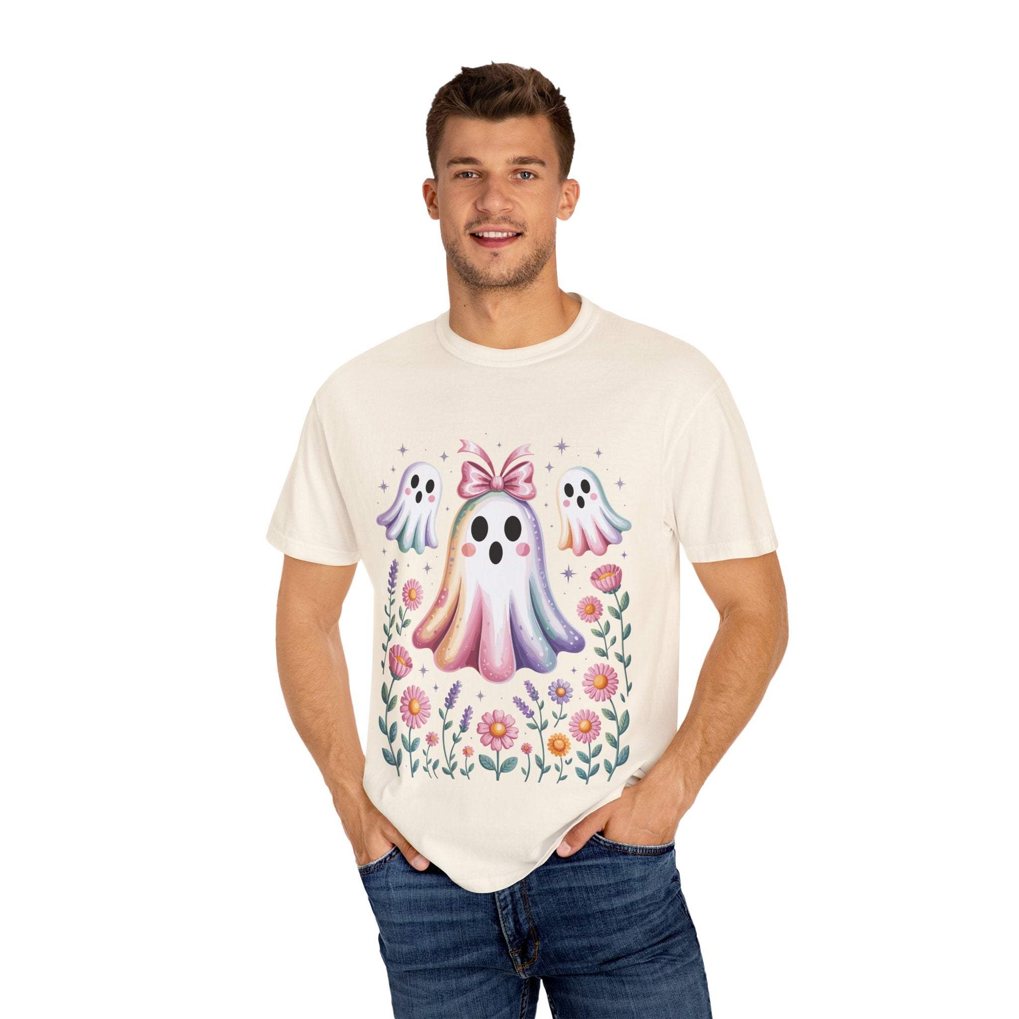 Iridescent Floral Ghost Halloween T-shirt - TeninoVentures