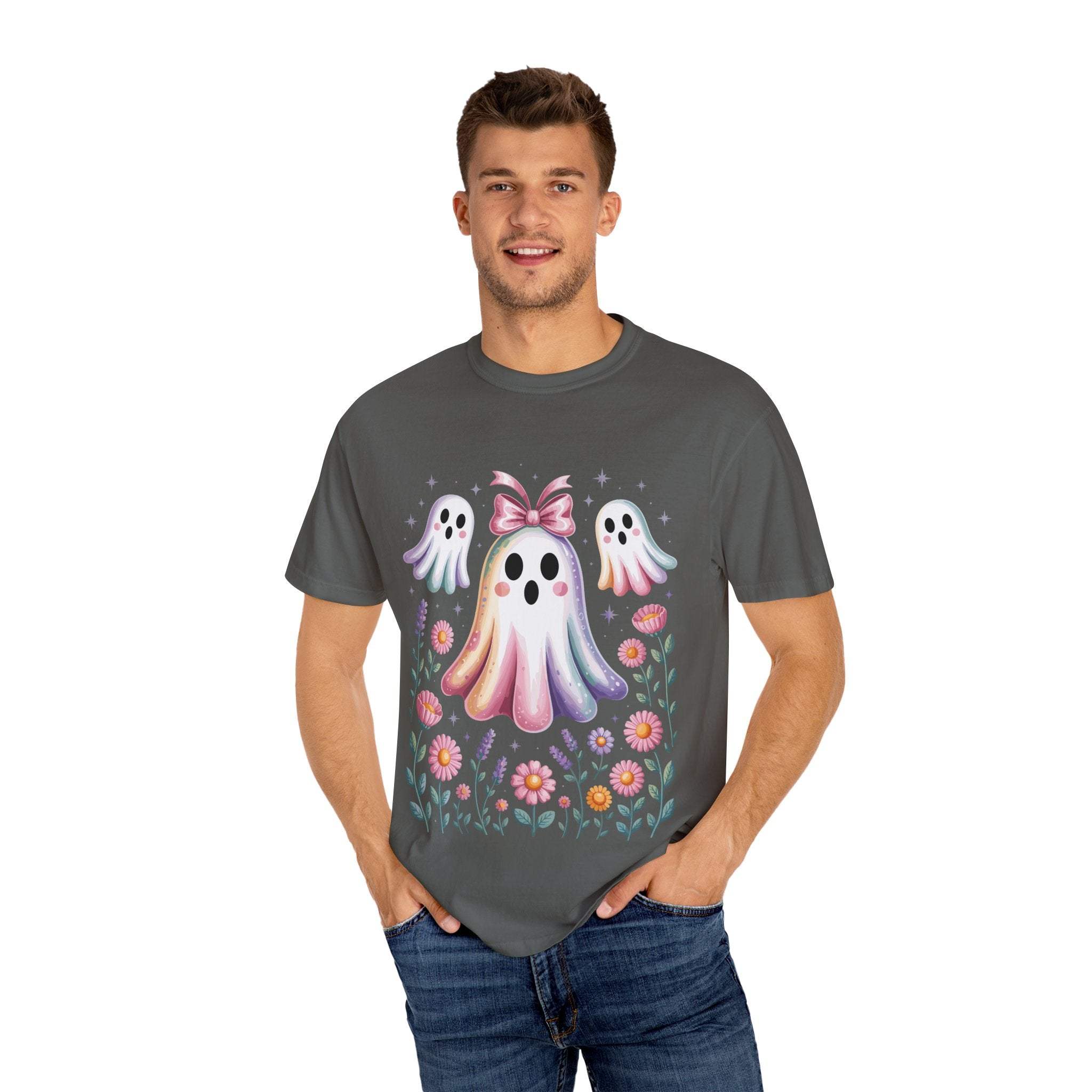 Iridescent Floral Ghost Halloween T-shirt - TeninoVentures