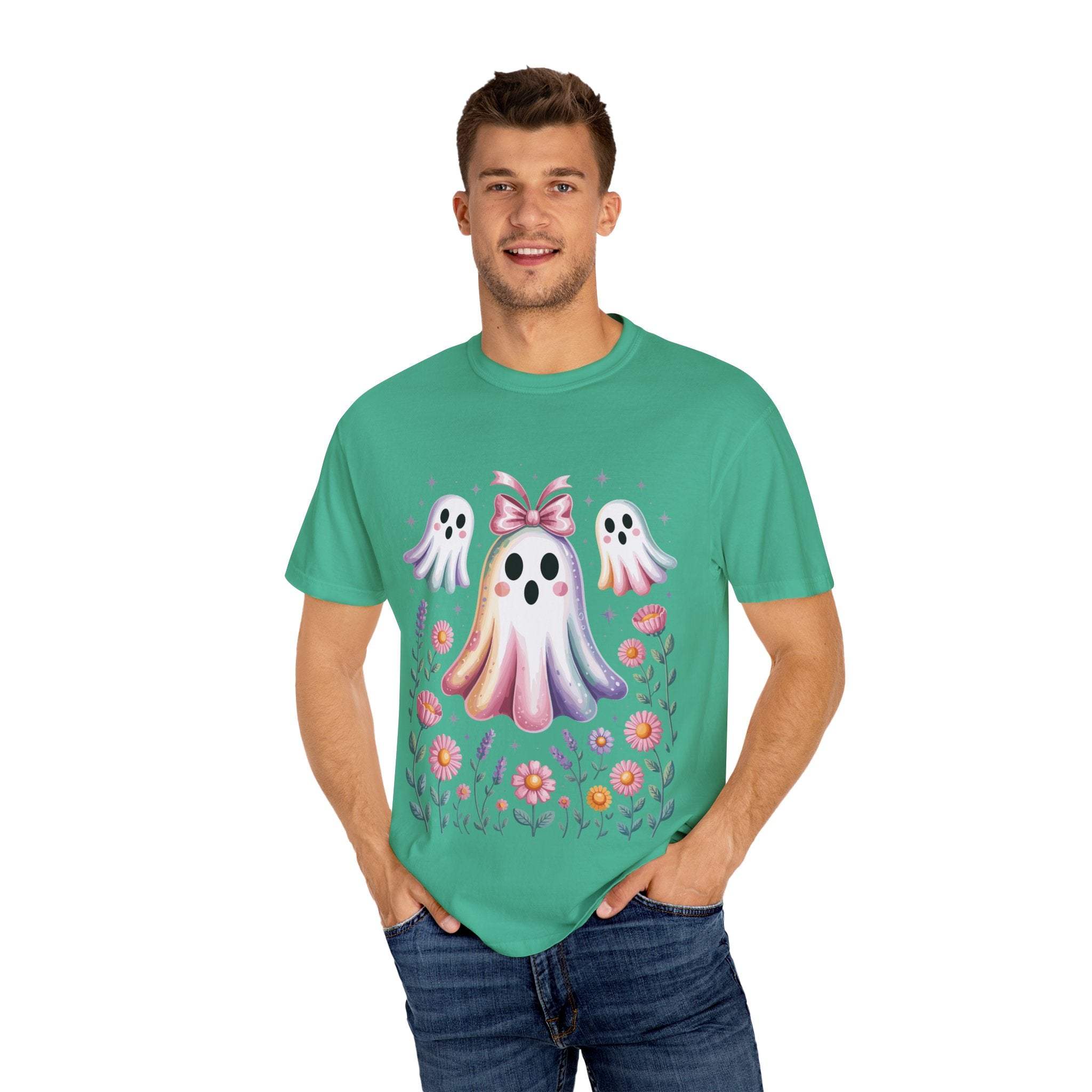 Iridescent Floral Ghost Halloween T-shirt - TeninoVentures