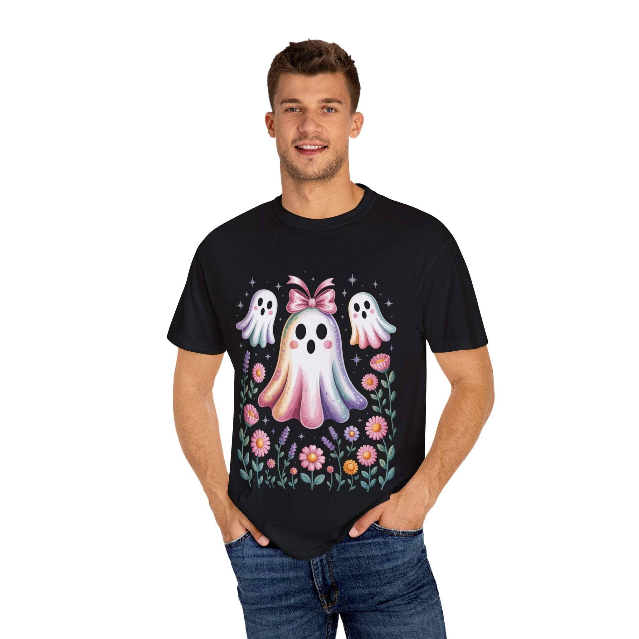Iridescent Floral Ghost Halloween T-shirt - TeninoVentures