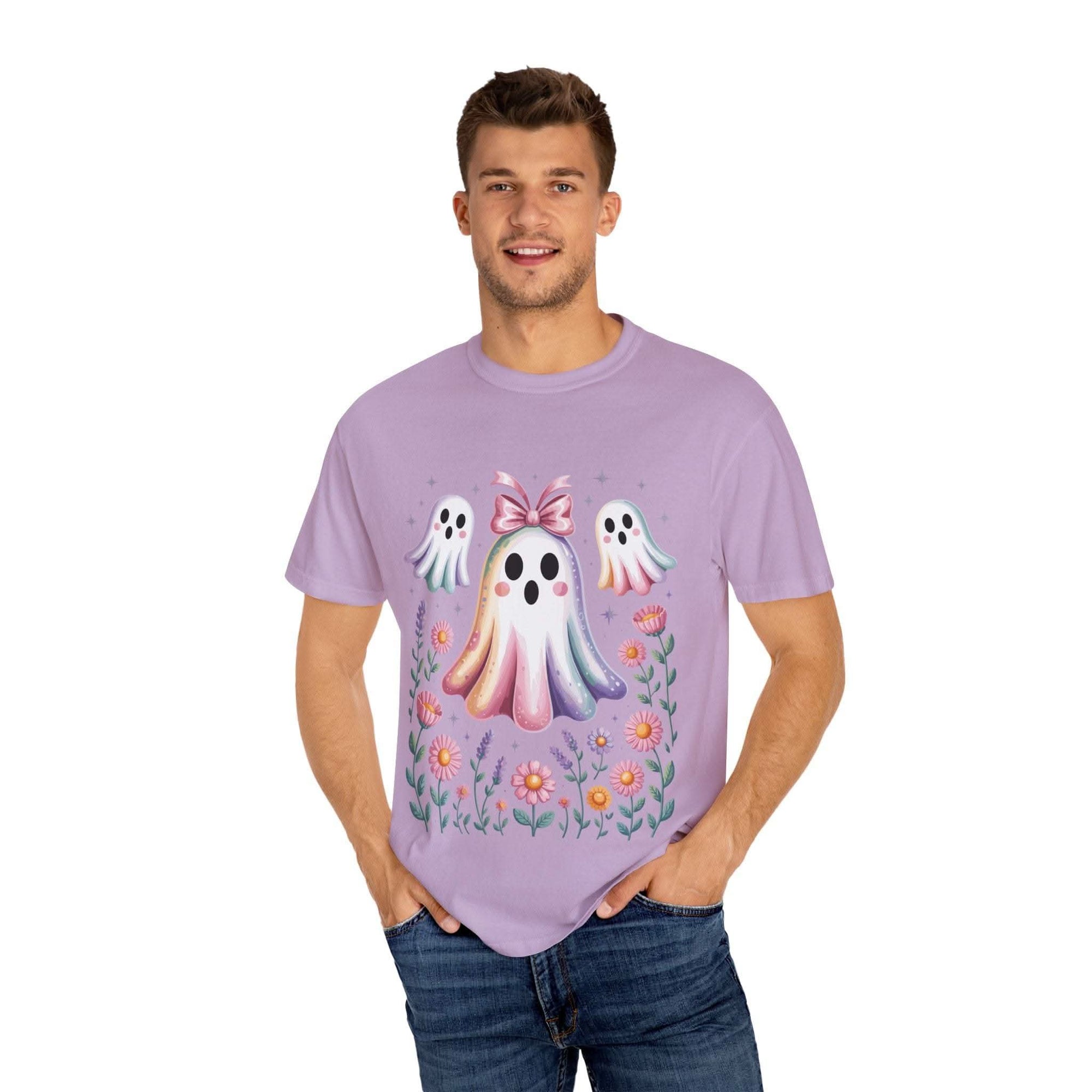 Iridescent Floral Ghost Halloween T-shirt - TeninoVentures
