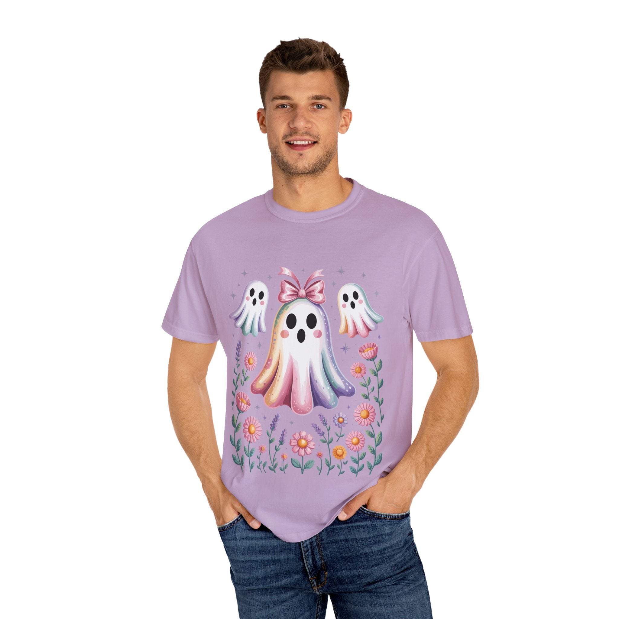 Iridescent Floral Ghost Halloween T-shirt - TeninoVentures