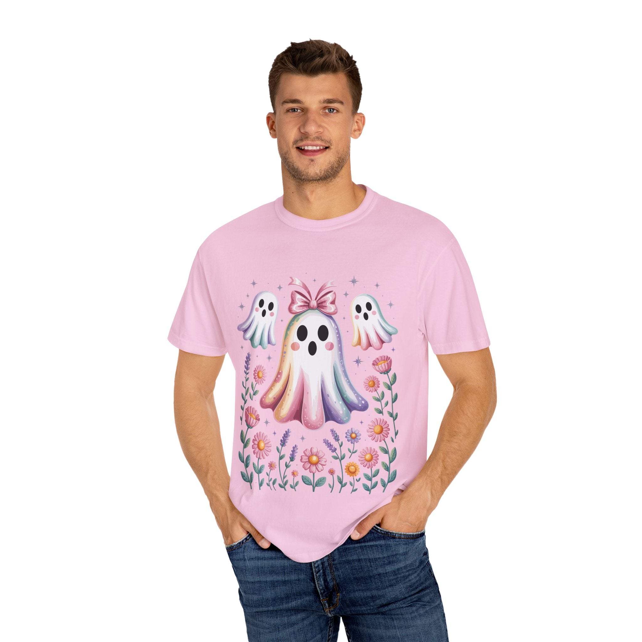 Iridescent Floral Ghost Halloween T-shirt - TeninoVentures
