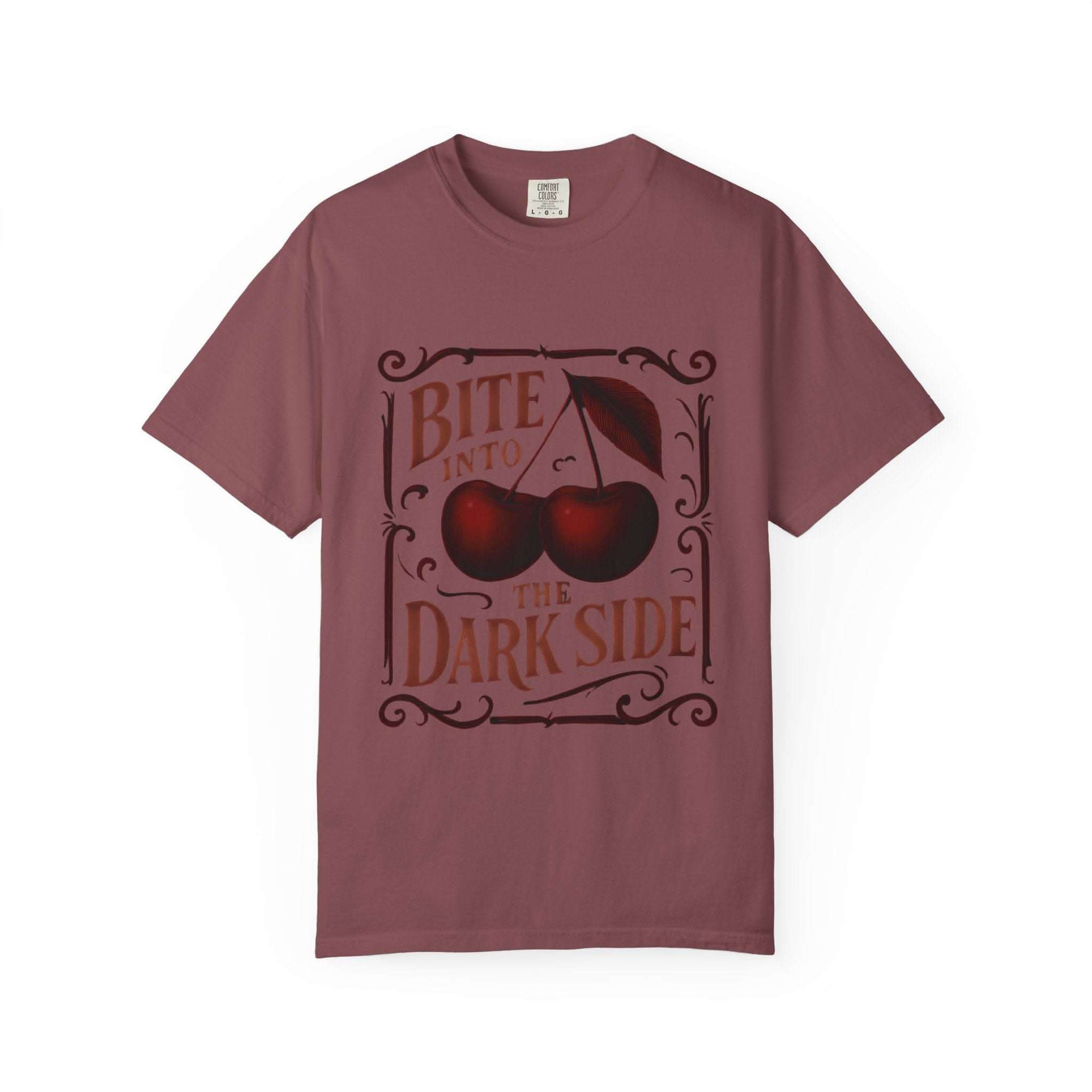 Garment-Dyed T-Shirt Bite Into the Dark Side Cherry for Gothic Style