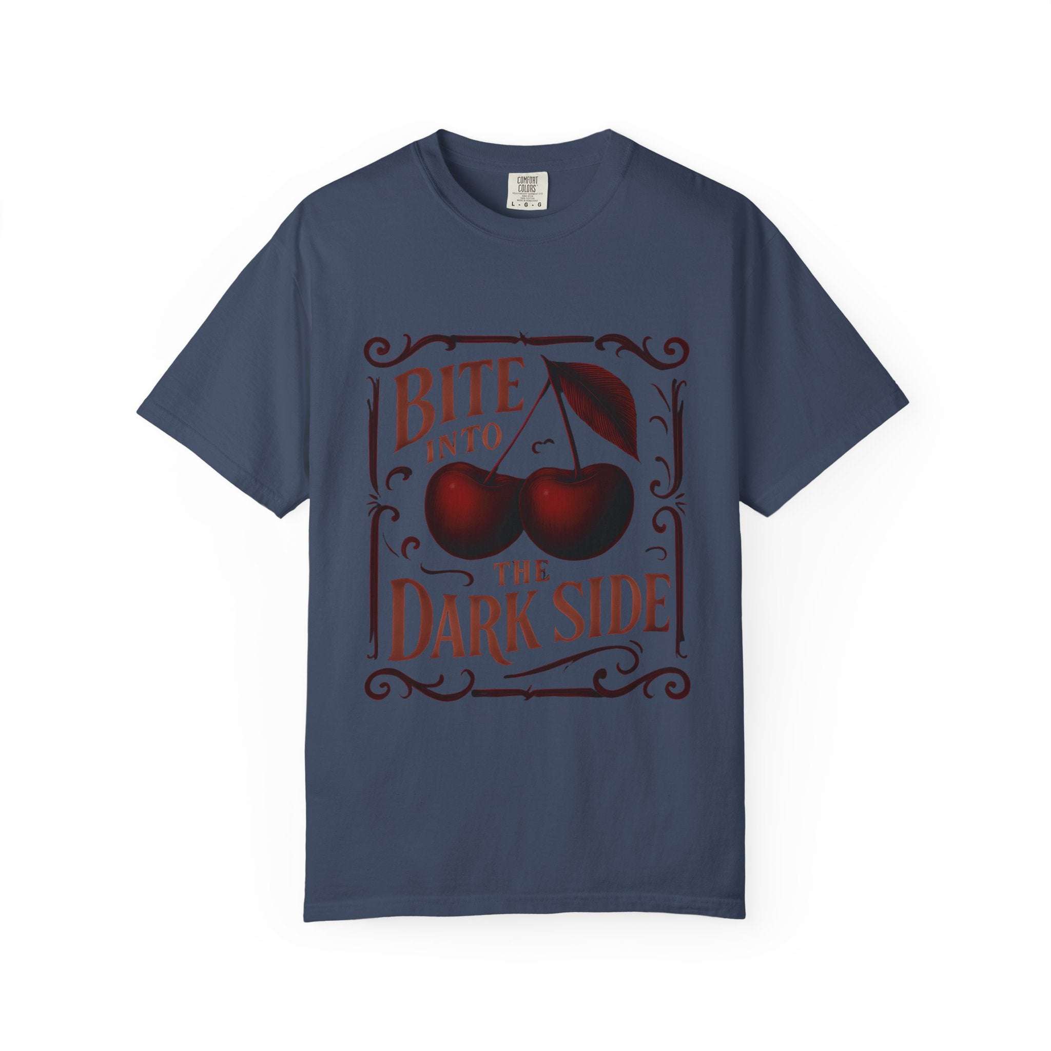 Garment-Dyed T-Shirt Bite Into the Dark Side Cherry for Gothic Style