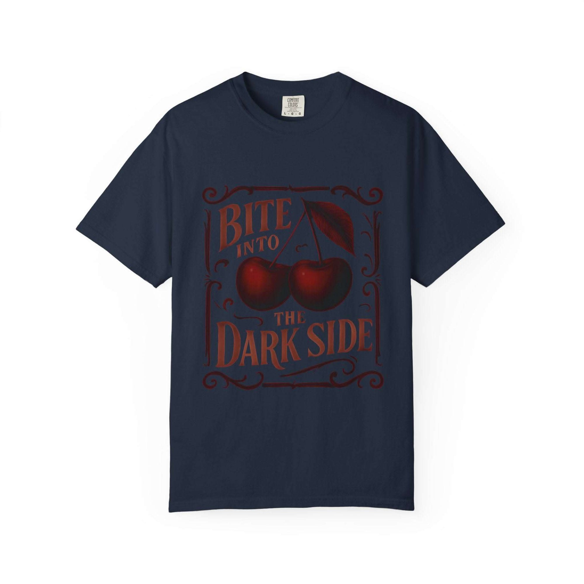 Garment-Dyed T-Shirt Bite Into the Dark Side Cherry for Gothic Style
