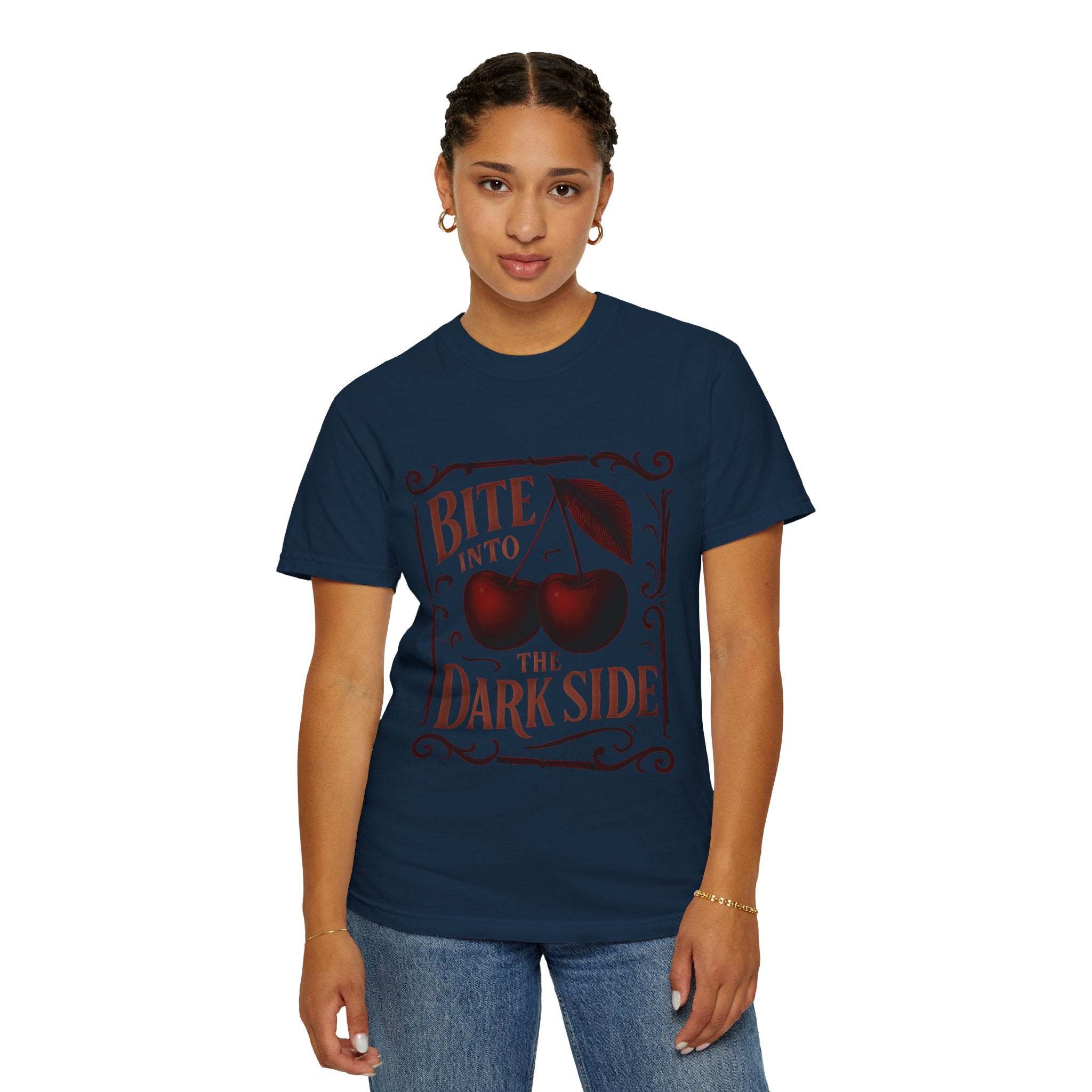 Garment-Dyed T-Shirt Bite Into the Dark Side Cherry for Gothic Style