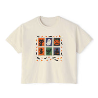 Vintage Halloween stamp boxy tee shirt with relaxed oversized fit and premium cotton fabric