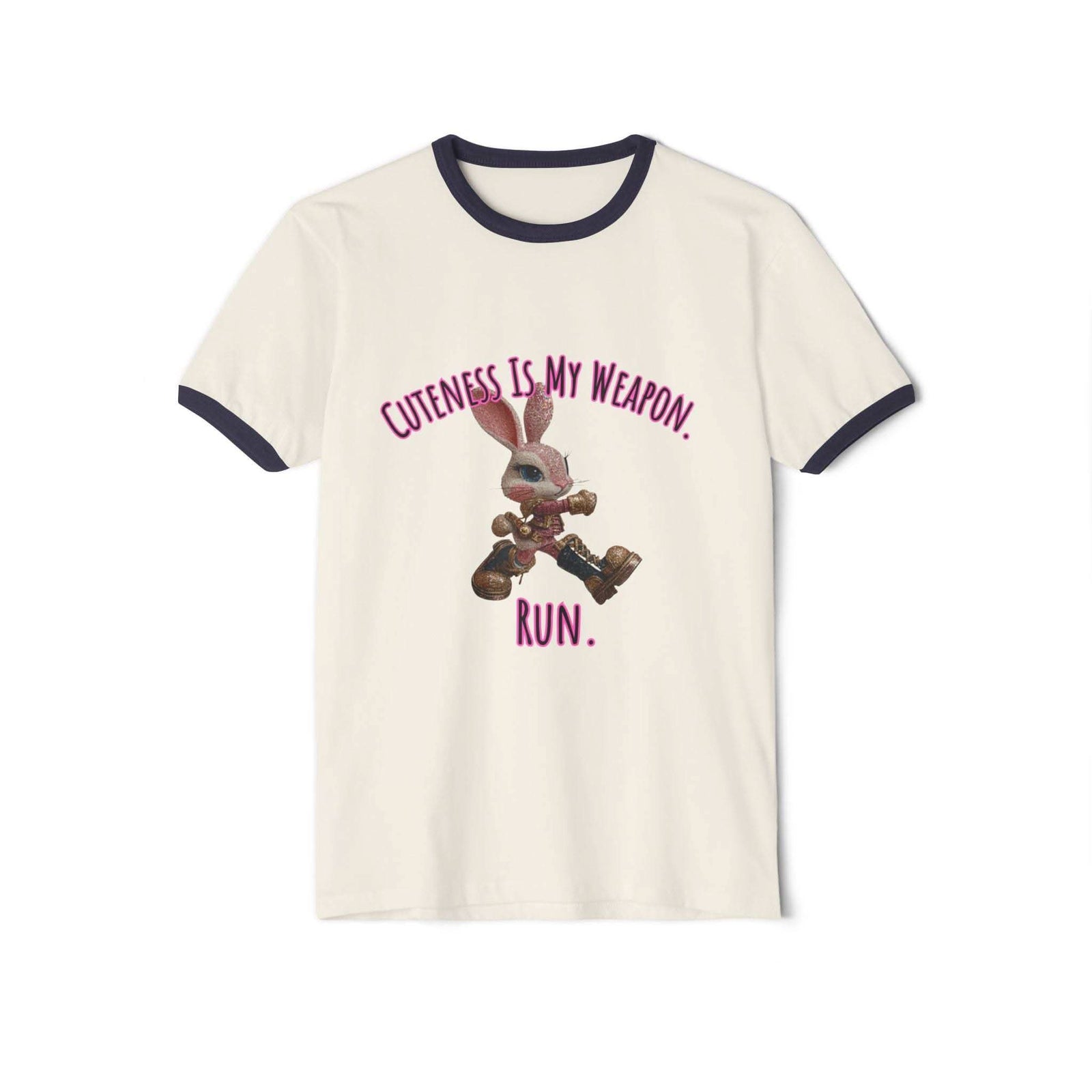 Cuteness Is My Weapon Run Bratcore Ringer T-Shirt with bold graphic and contrasting trim