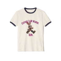 Cuteness Is My Weapon Run Bratcore Ringer T-Shirt with bold graphic and contrasting trim