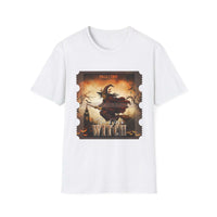 Retro Dark Witch Movie Ticket Halloween T-shirt with vintage horror design and nostalgic typography
