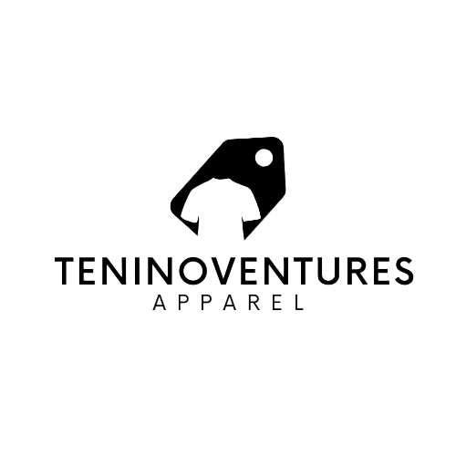 Logo for Teninoventures Apparel with a stylized mountain and person icon on a white background.