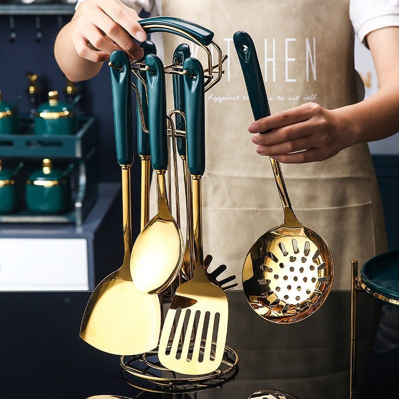 7 PCS Stainless Steel Silicone Kitchen Utensil Slotted Spatula Turner Ladle Serving Spoon Pasta Server Cooking Set - TeninoVentures