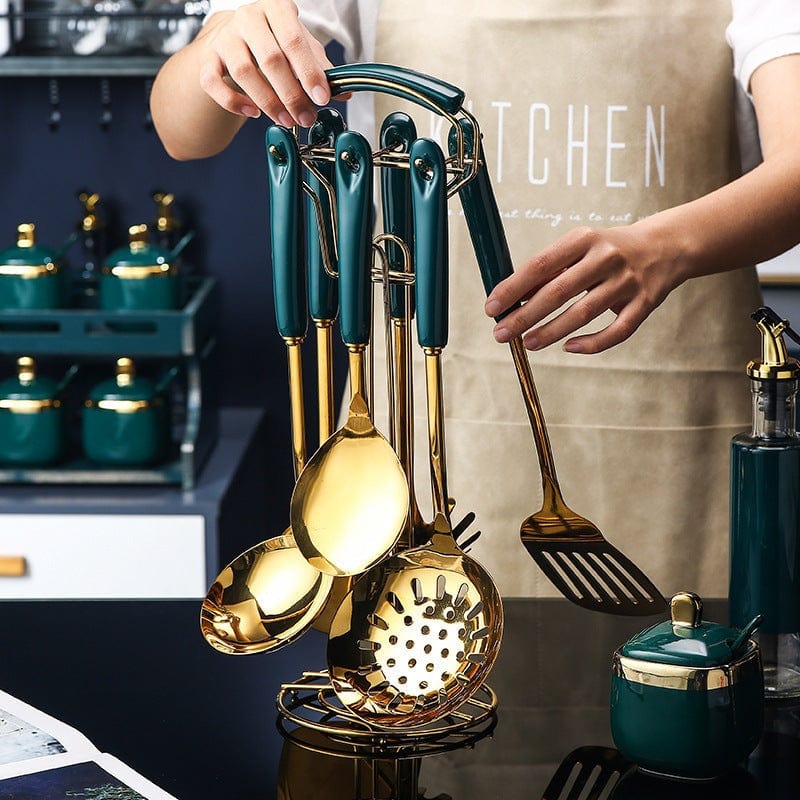 7 PCS Stainless Steel Silicone Kitchen Utensil Slotted Spatula Turner Ladle Serving Spoon Pasta Server Cooking Set - TeninoVentures